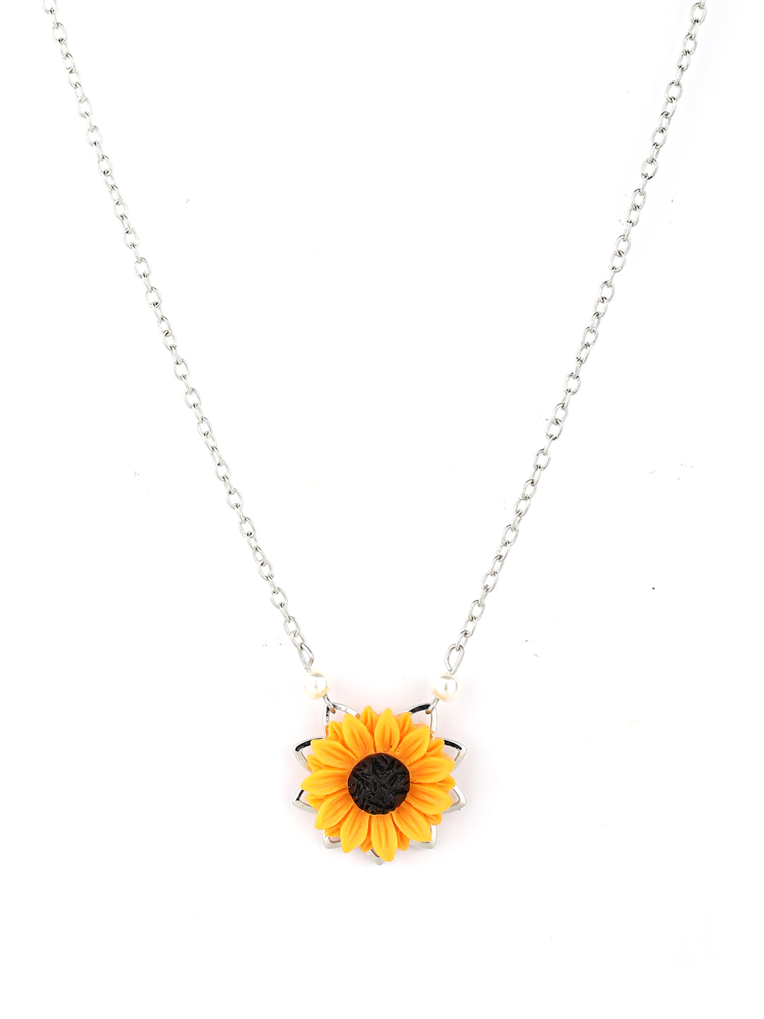 Women's  Silver Plated Sunflower Pendant Necklace - Priyaasi