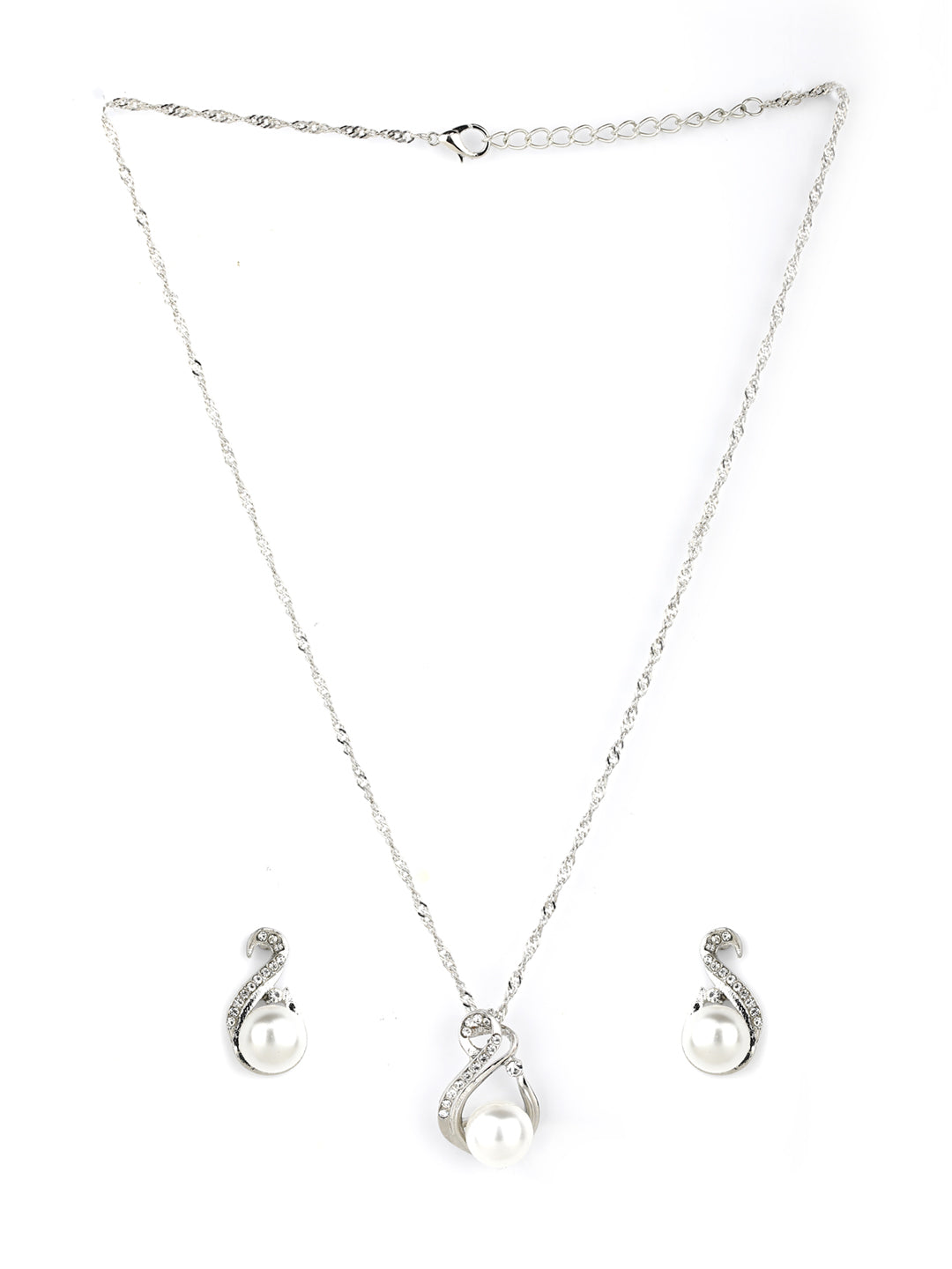 Women's  Swirl-Pearls & Stones Silver Plated Pendant Set - Priyaasi
