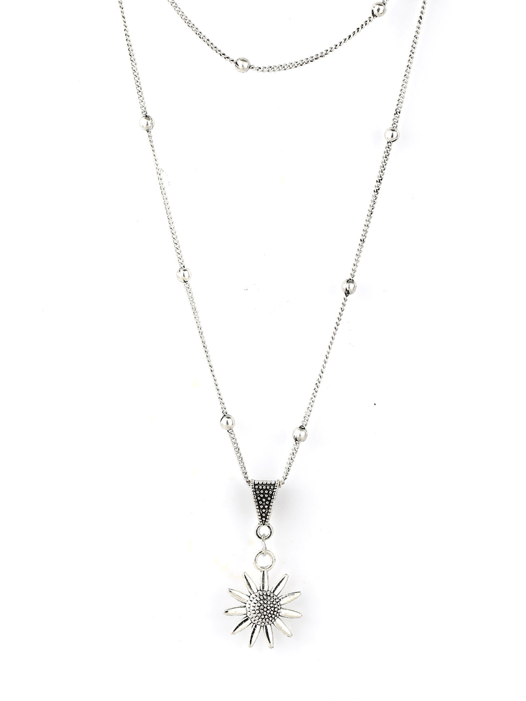 Women's  Silver Plated Floral Layered Necklace - Priyaasi