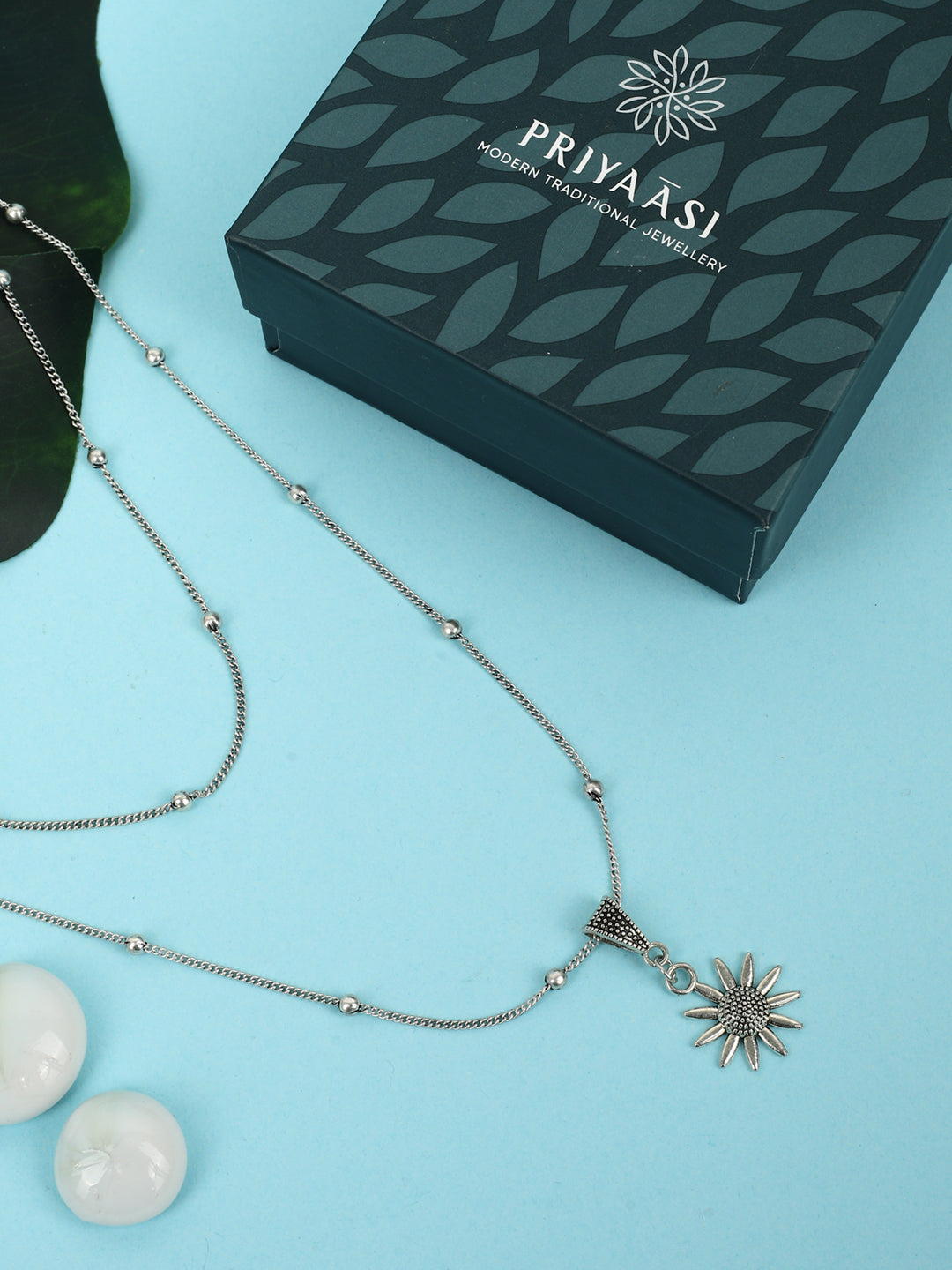 Women's  Silver Plated Floral Layered Necklace - Priyaasi