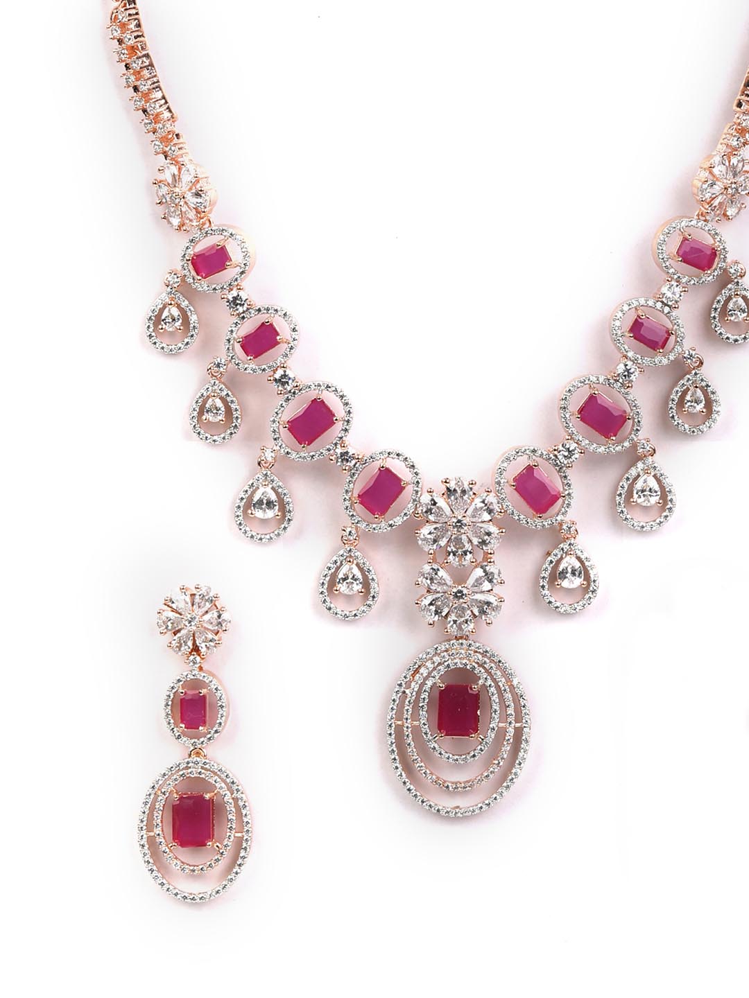 Pink American Diamond Necklace Set 