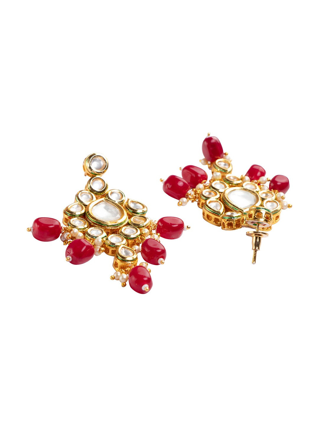 Women's Gold Plated & Maroon Kundan Studded Handcrafted Jewellery Set - Morkanth