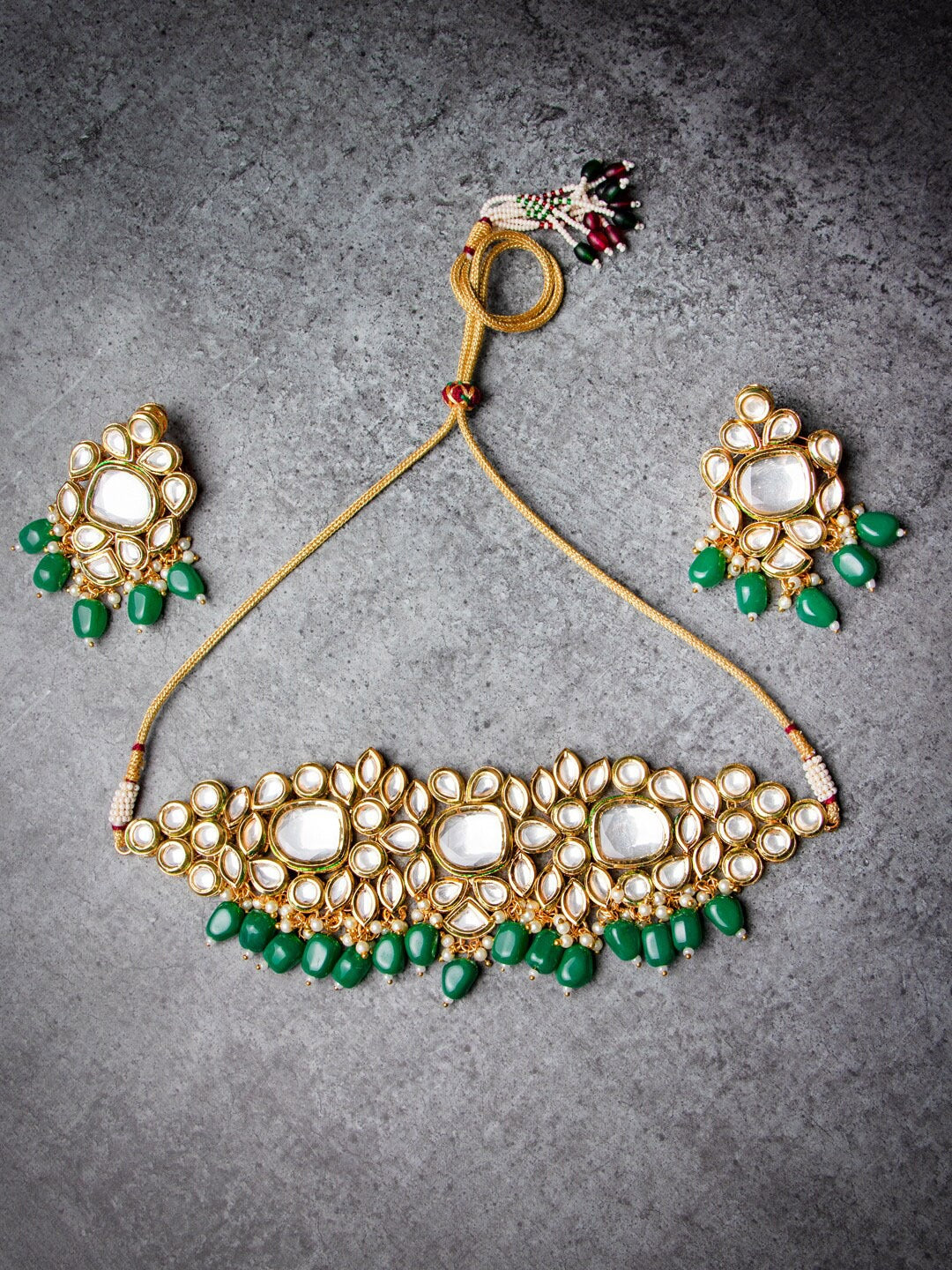 Women's Green & White Gold-Plated Handcrafted Jewellery Set - Morkanth