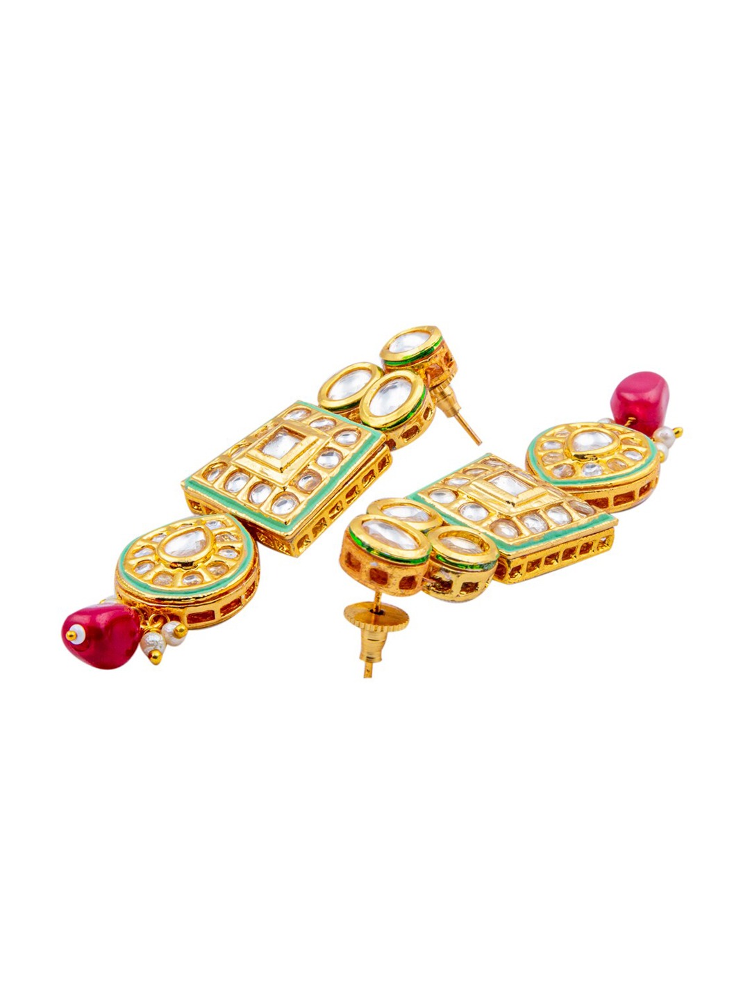 Women's Gold-Plated & Maroon Kundan Studded Handcrafted Jewellery Set - Morkanth