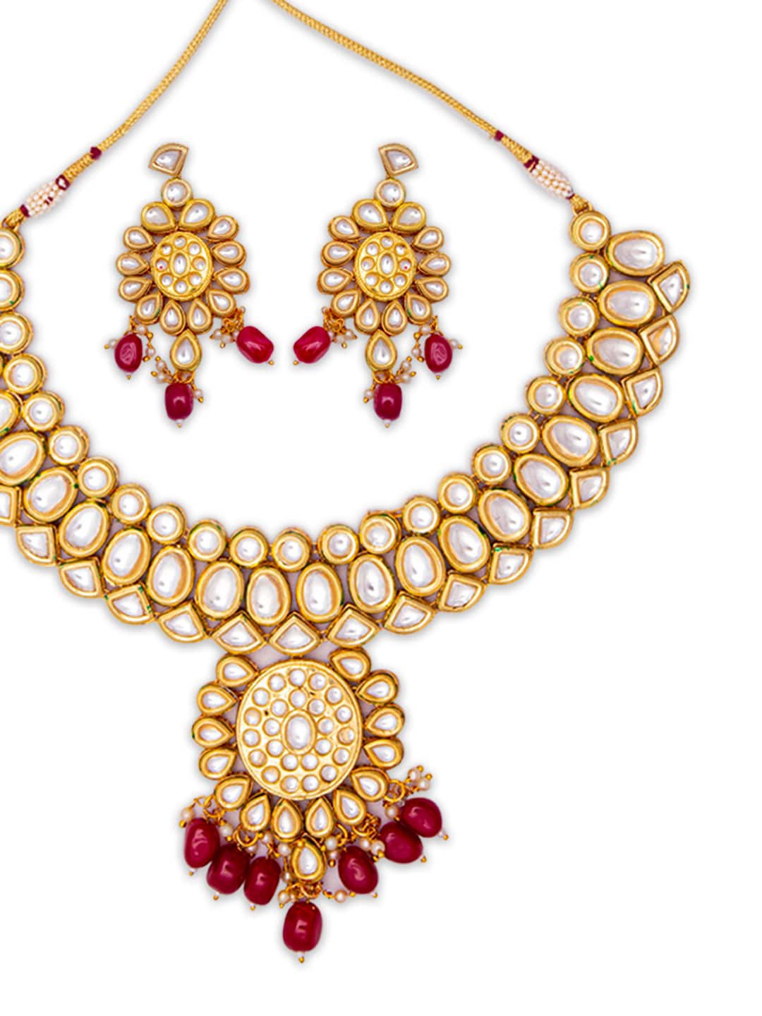 Women's Gold-Plated & Red Kundan Studded Jewellery Set - Morkanth