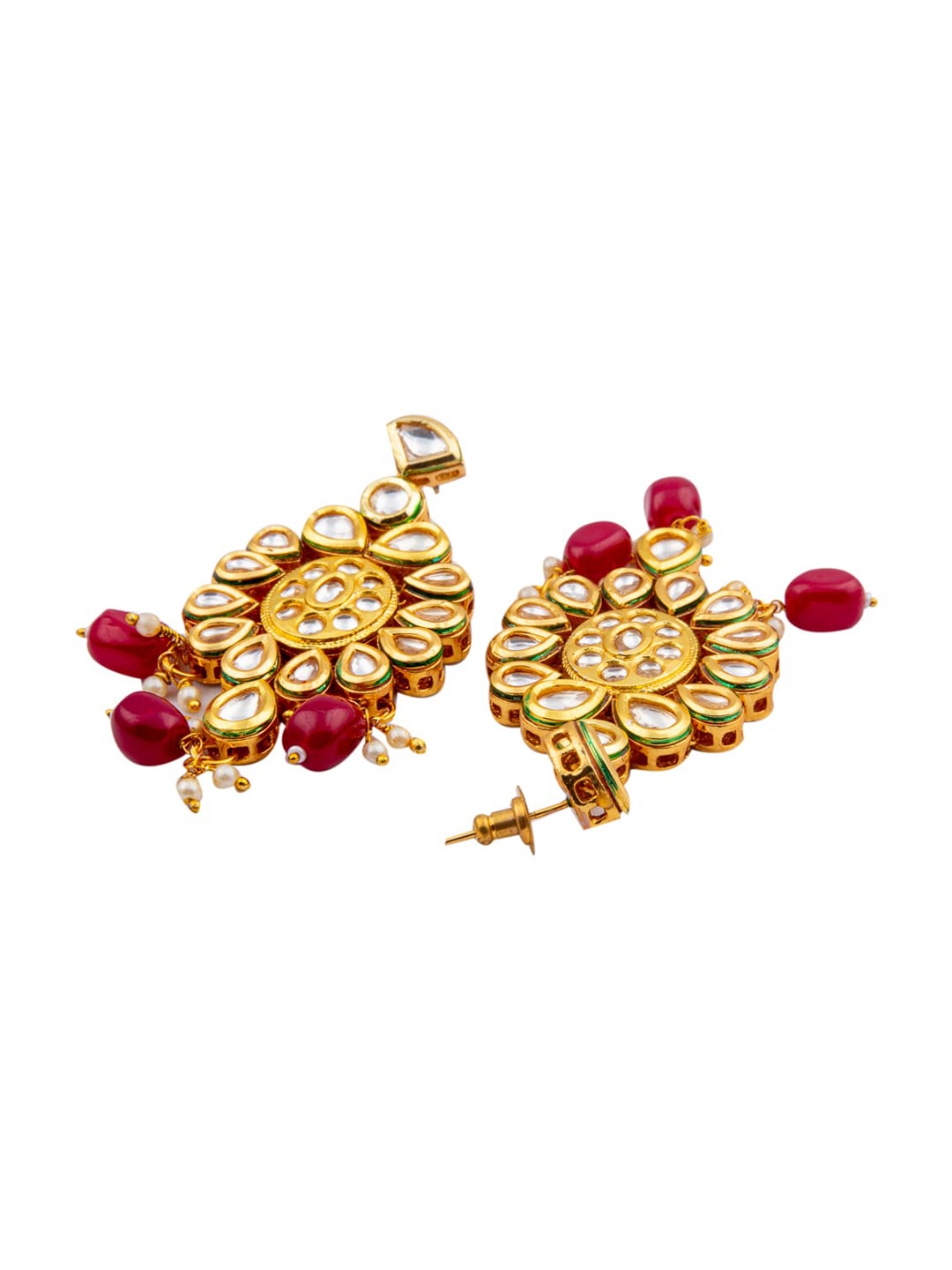 Women's Gold-Plated & Red Kundan Studded Jewellery Set - Morkanth