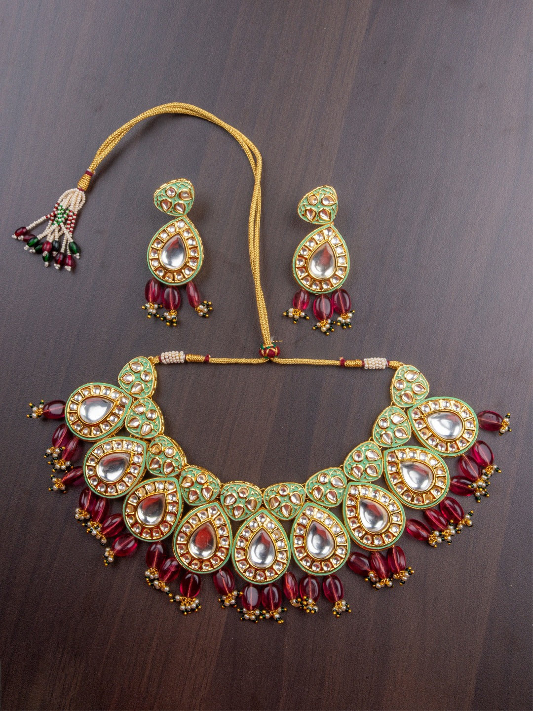 Women's Gold-Plated White Pachi Kundan Stone-Studded Handcrafted Jewellery Set - Morkanth