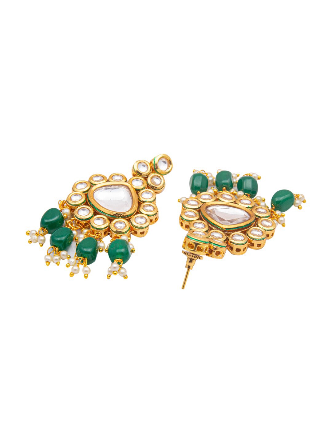 Women's Gold-Plated & Green Kundan Studded Pearls Handcrafted Jewellery Set - Morkanth