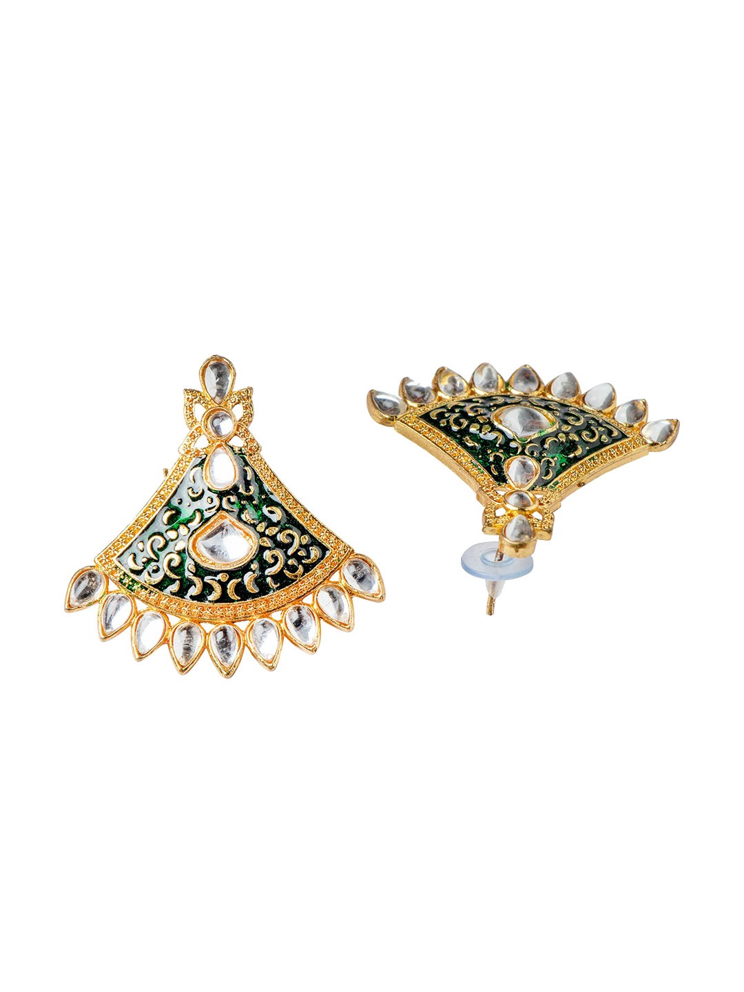 Women's Gold-Plated Green & White Stone-Studded & Pearl Beaded Jewellery Set - Morkanth