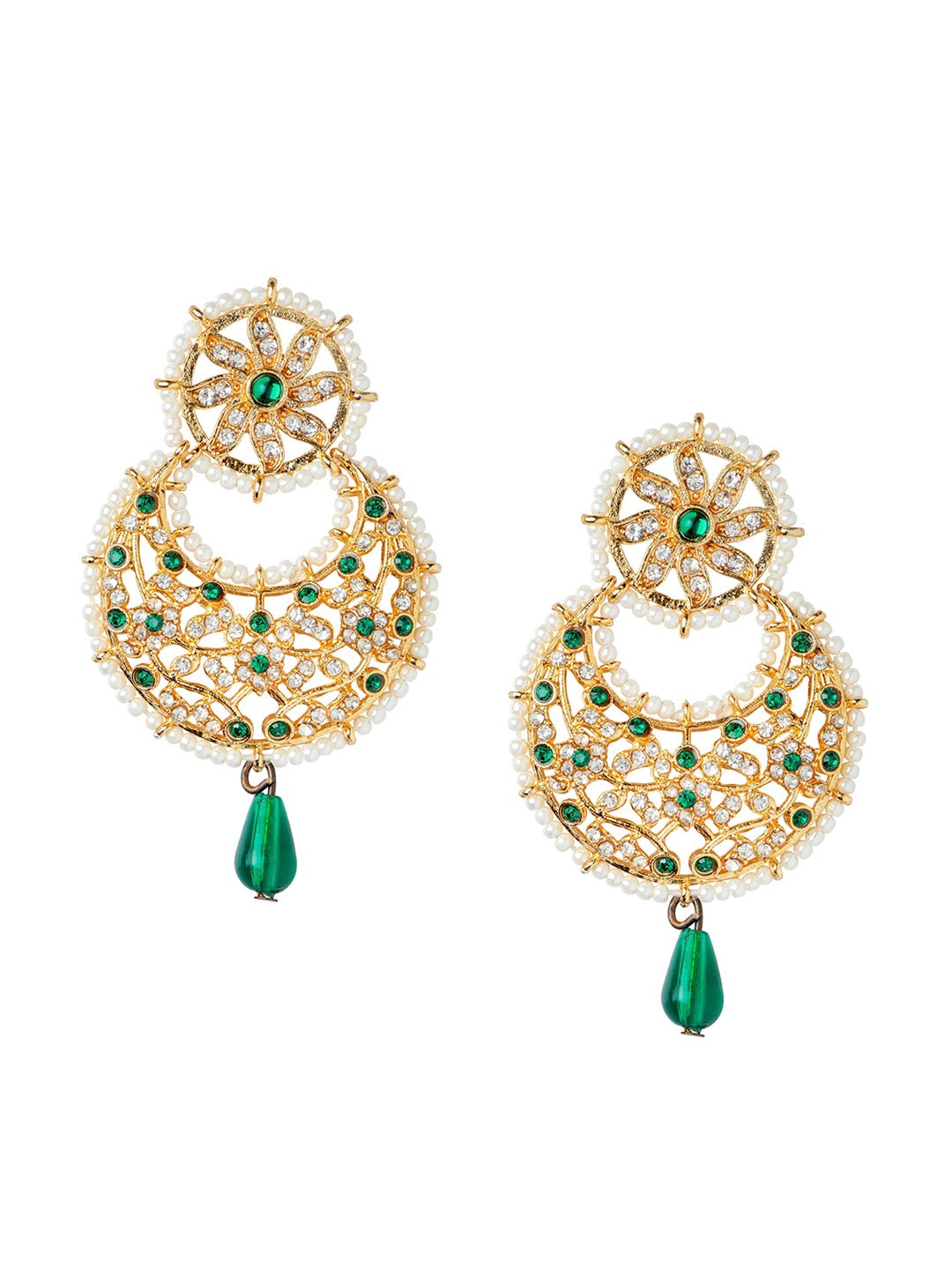 Women's Gold-Plated Green & White Pearl Beaded Handcrafted Jewellery Set - Morkanth