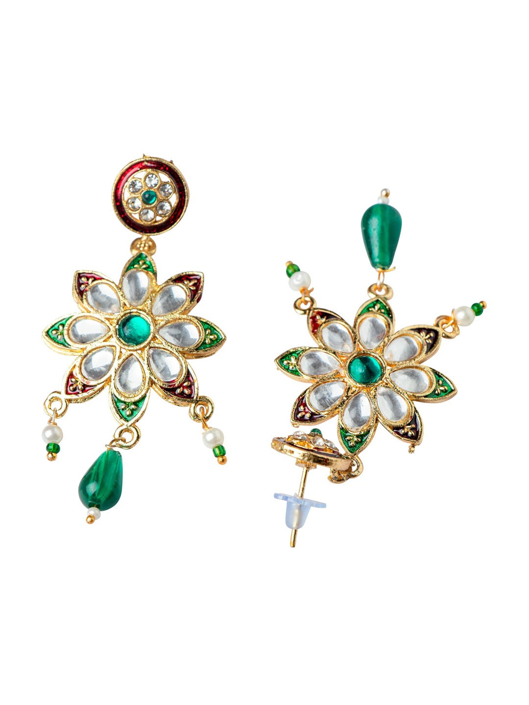 Women's Gold-Plated White & Green Stone Studded & Beaded Jewellery Set - Morkanth