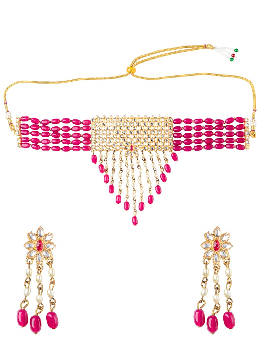 Women's Gold Plated Pink & White Kundan Studded Handcrafted Jewellery Set - Morkanth