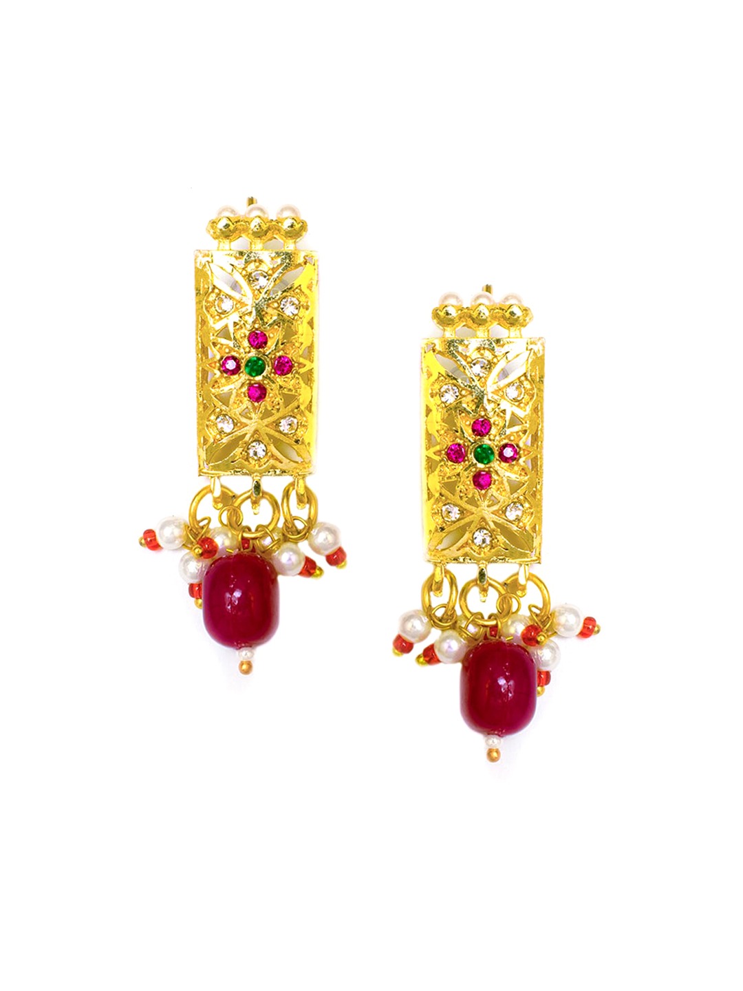 Women's Gold-Plated Pink & White Stone-Studded & Beaded Jewellery Set - Morkanth