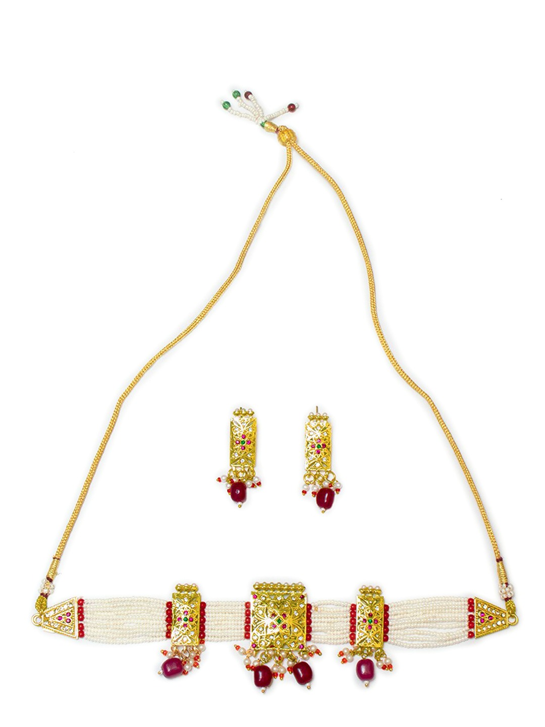 Women's Gold-Plated Pink & White Stone-Studded & Beaded Jewellery Set - Morkanth