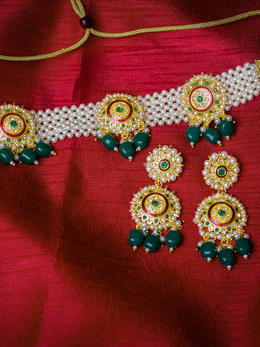 Women's Gold-Plated Green & White Beaded Jewellery Set - Morkanth
