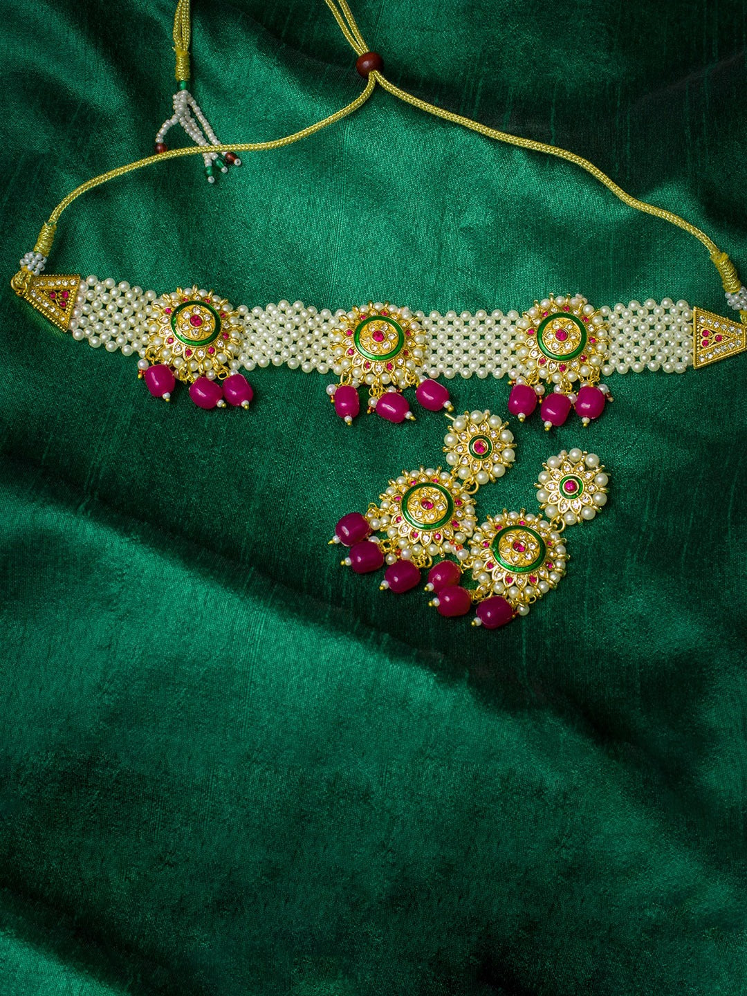 Women's Gold-Plated Pink & White Beaded Jewellery Set - Morkanth