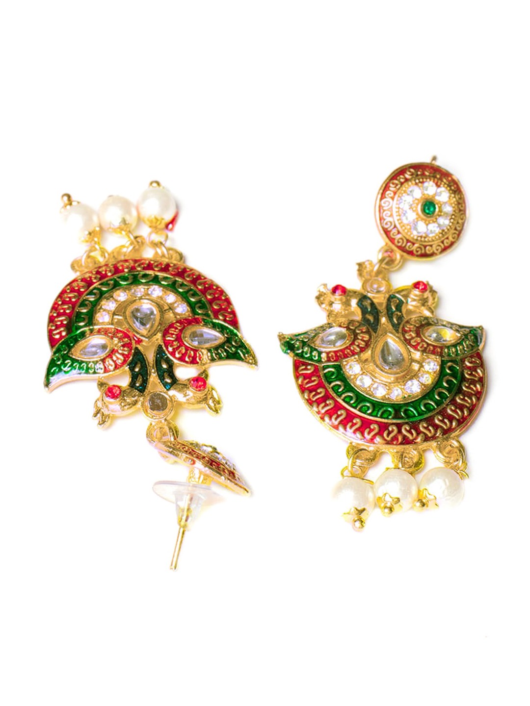 Women's Gold-Plated Green & White Kundan-Studded & Beaded Peacock Jewellery Set - Morkanth