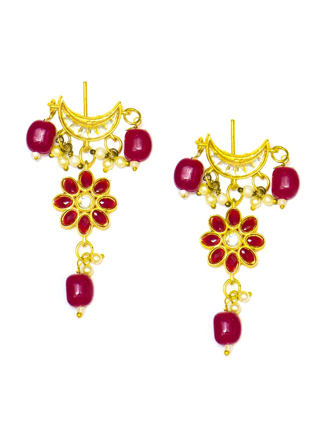Women's Pink & White Gold-Plated Stone-Studded & Beaded Jewellery Set - Morkanth