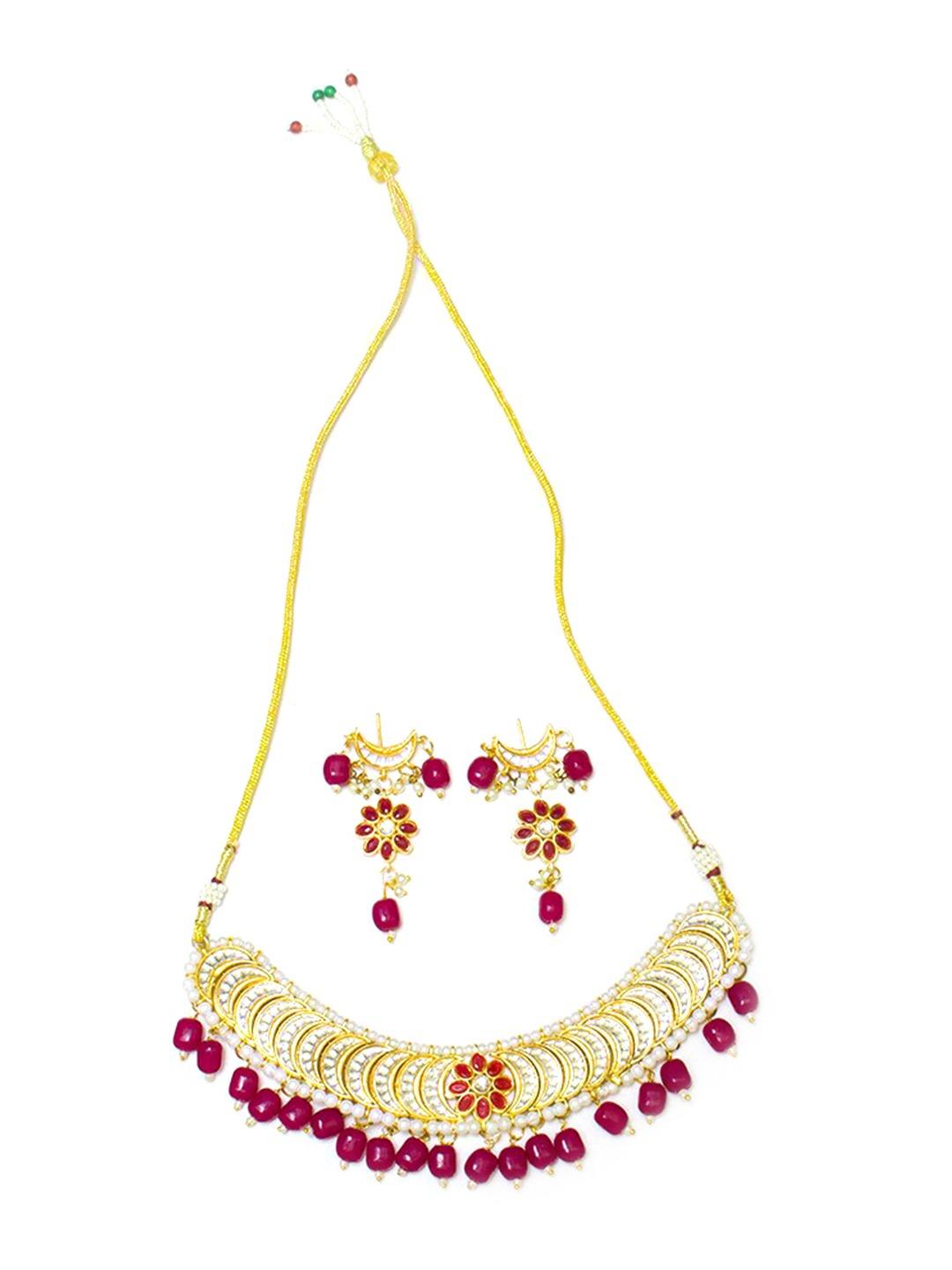 Women's Pink & White Gold-Plated Stone-Studded & Beaded Jewellery Set - Morkanth