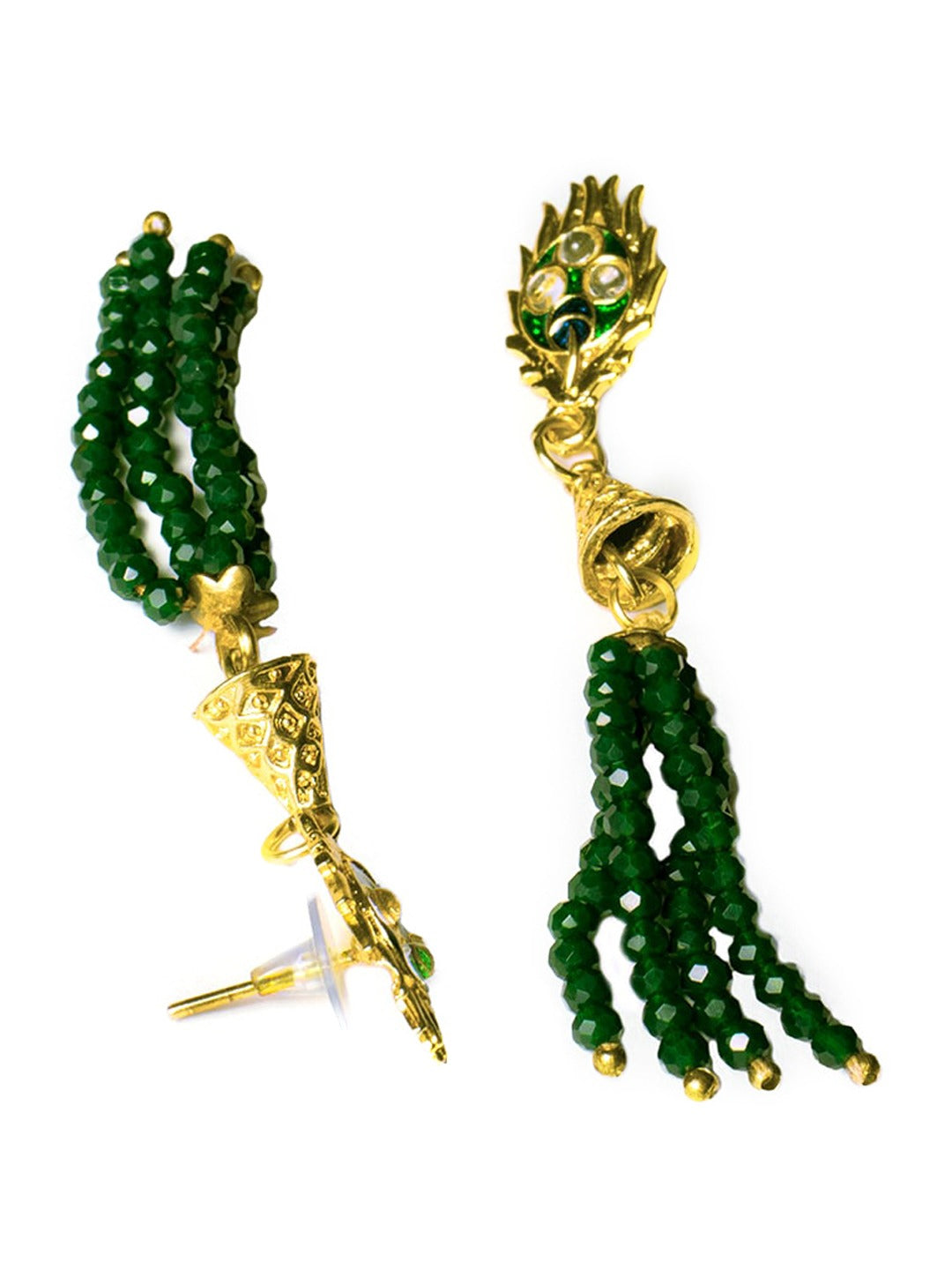 Women's Gold-Plated Green & White Kundan Stone-Studded Jewellery Set - Morkanth
