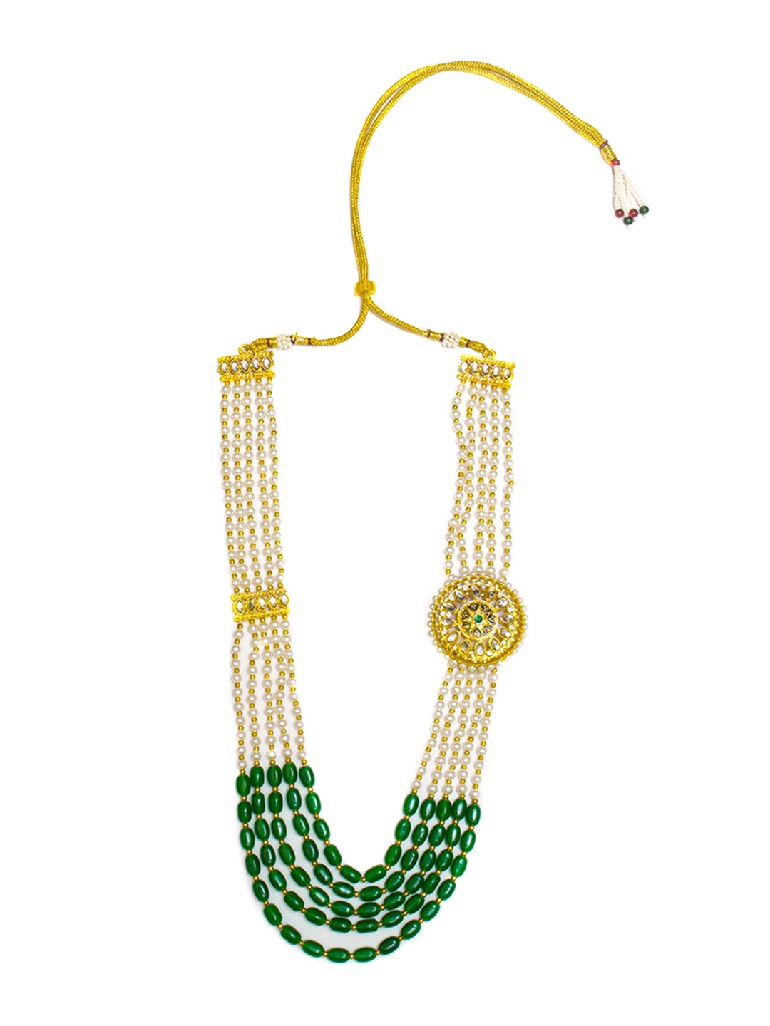Women's Woman Gold-Plated Green & White Kundan Stone-Studded Jewellery Set - Morkanth