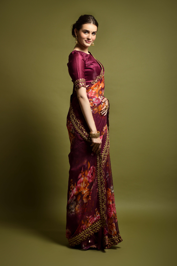 Women's Wine Designer Saree Collection - Dwija Fashion