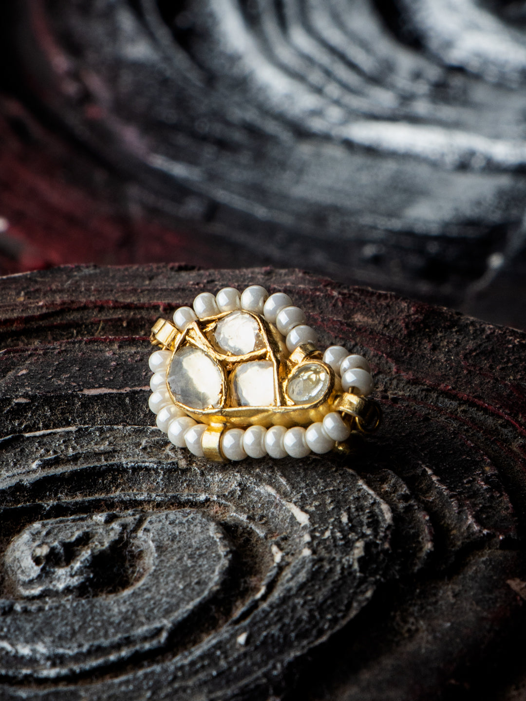 Gold-Plated Kundan & Pearl Embellished Nose Pin By Morkanth