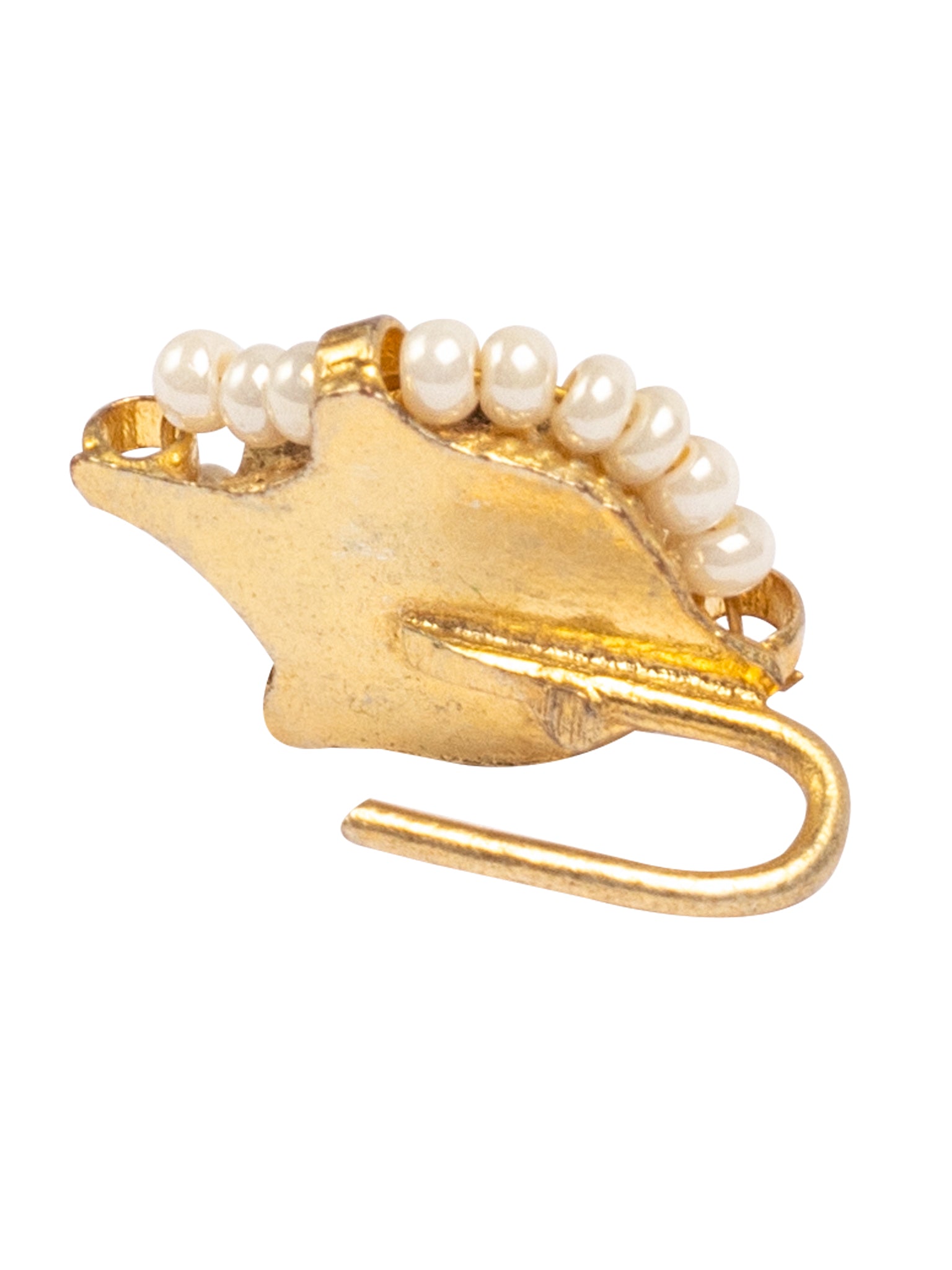 White Kundan & Pearl Embellished Clip On Nose Pin  By Morkanth