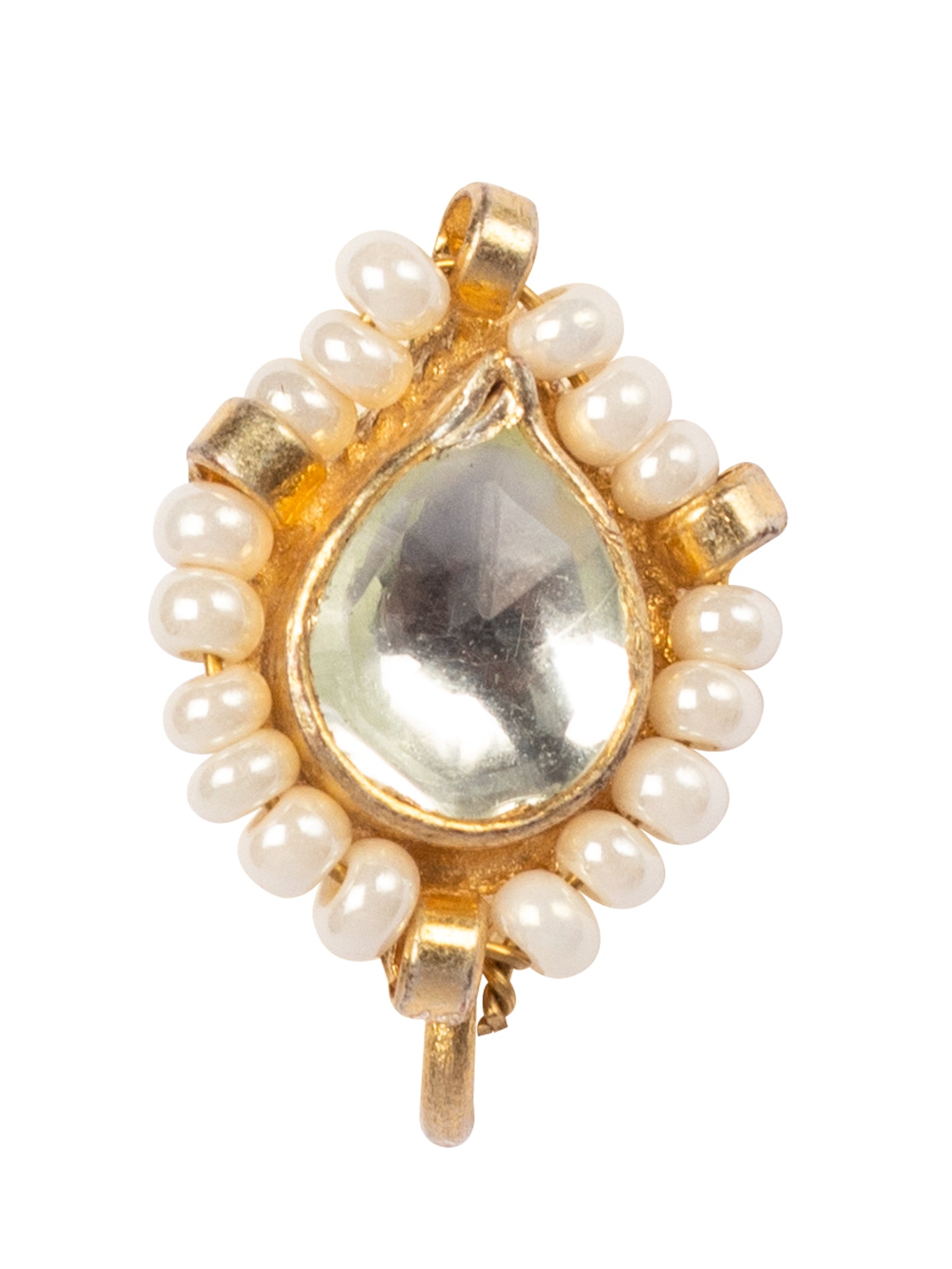 White Kundan & Pearl Embellished Clip On Nose Pin  By Morkanth