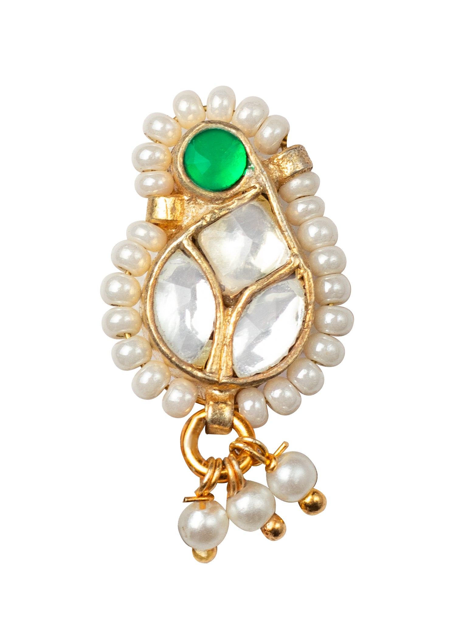 Gold Plated Kundan & Pearl Nose Pin For Women By Morkanth
