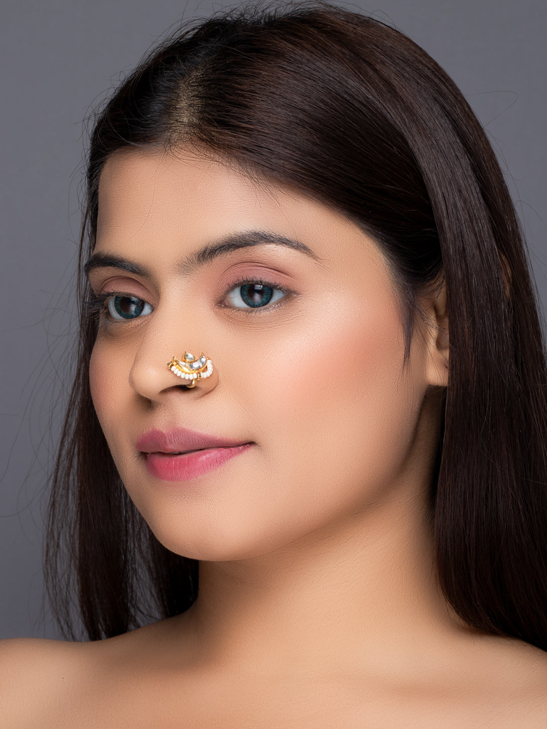 24K Gold Plated Kundan Nose Pin By Morkanth
