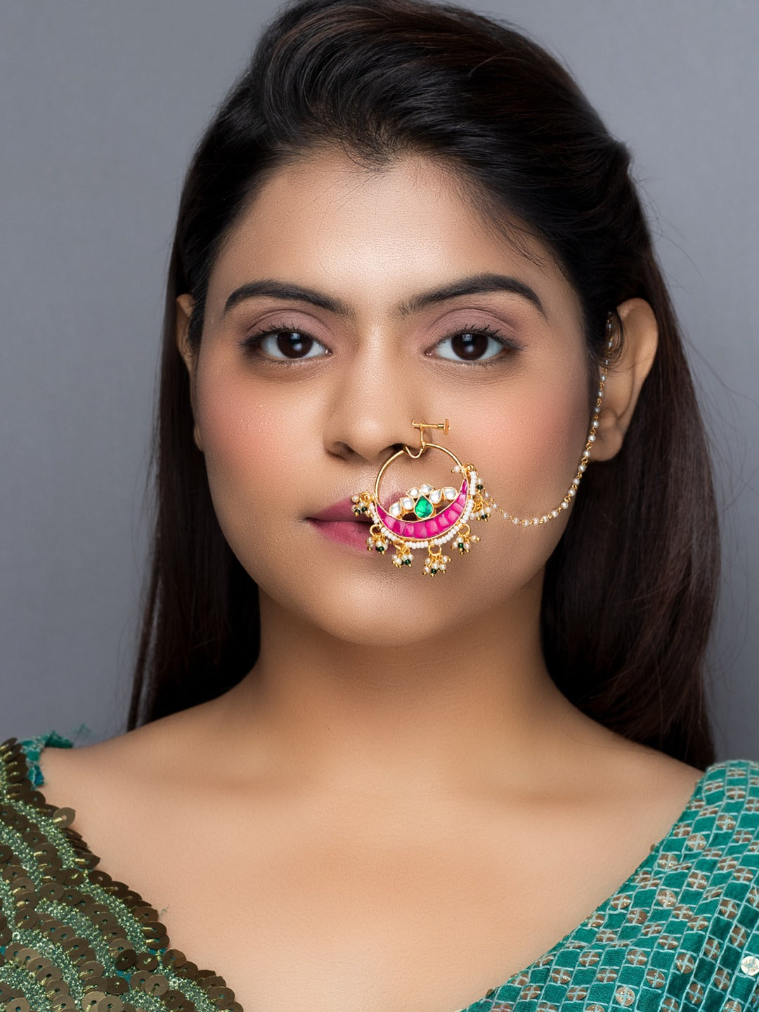 Buy Gold Plated Stone And Beads Tear Drop Detail Nose Ring by Nazaakat by  Samara Singh Online at Aza Fashions.