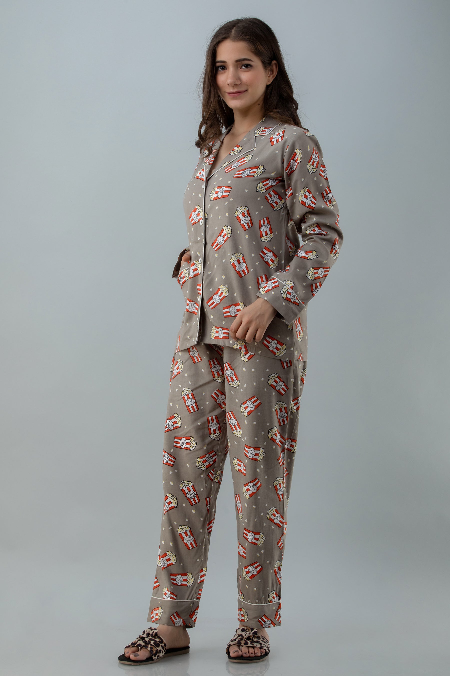 Women's Grey printed night suit - MISSKURTI