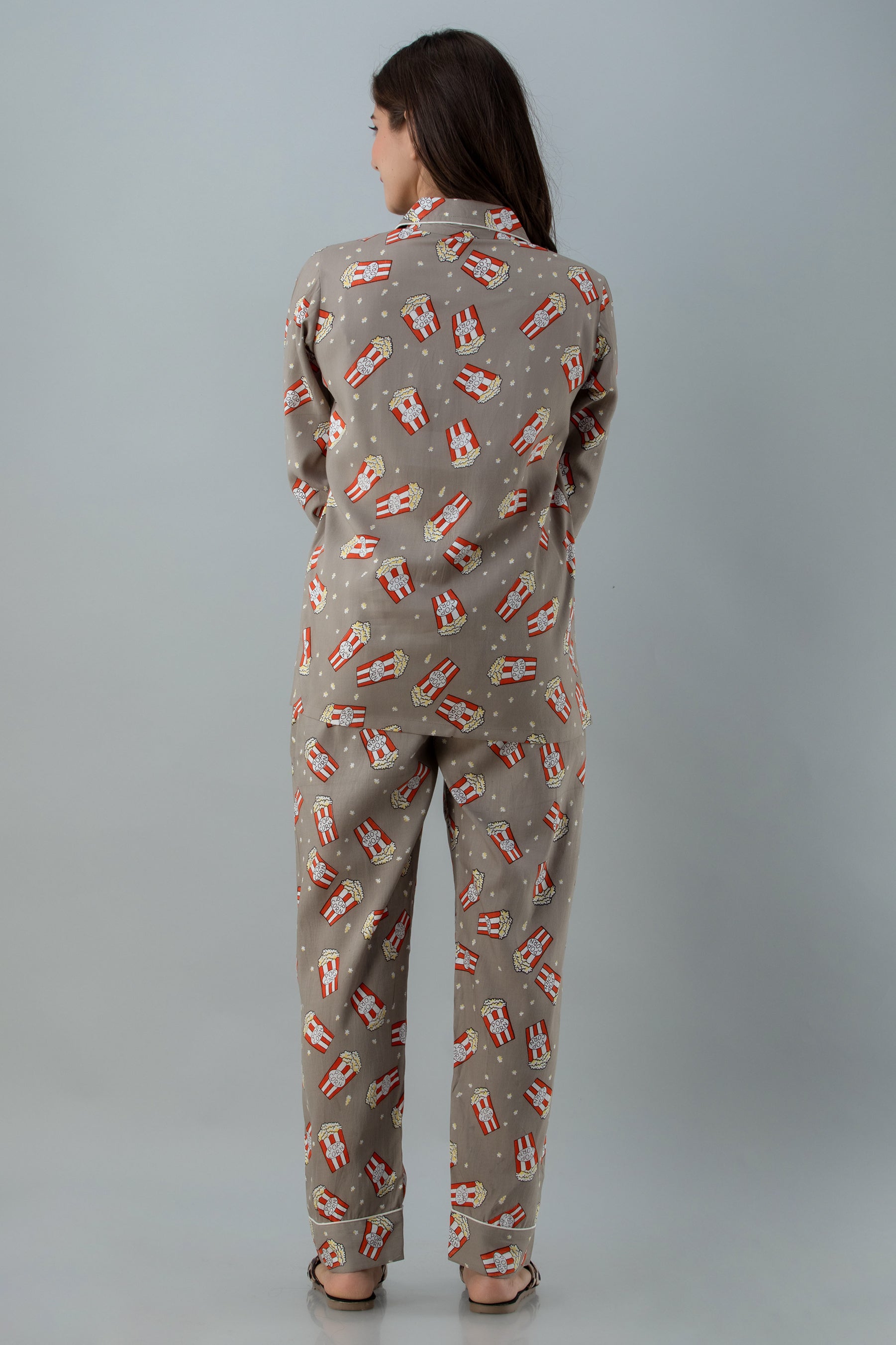 Women's Grey printed night suit - MISSKURTI