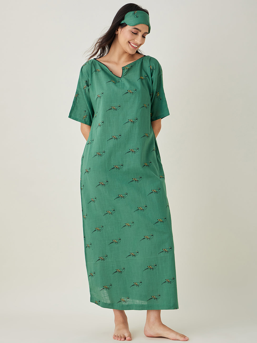 Women's Green Parrot's Perch Nightdress - The Kaftan Company