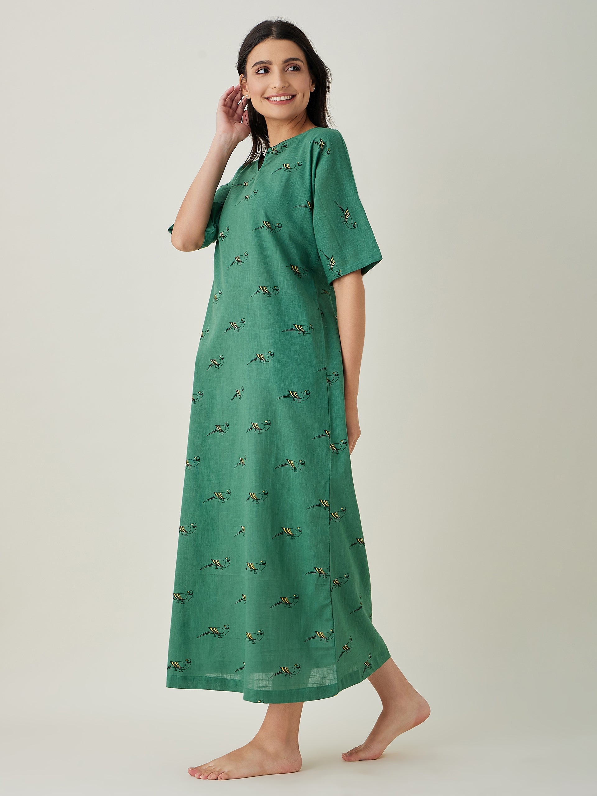 Women's Green Parrot's Perch Nightdress - The Kaftan Company