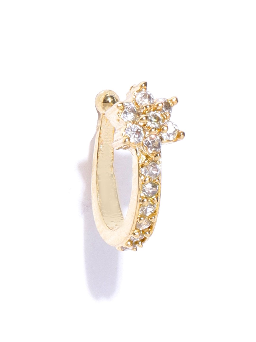 Women's  Classic Gold-Plated & White CZ Studded Clip-On Nosepin For Women And Girls - Priyaasi