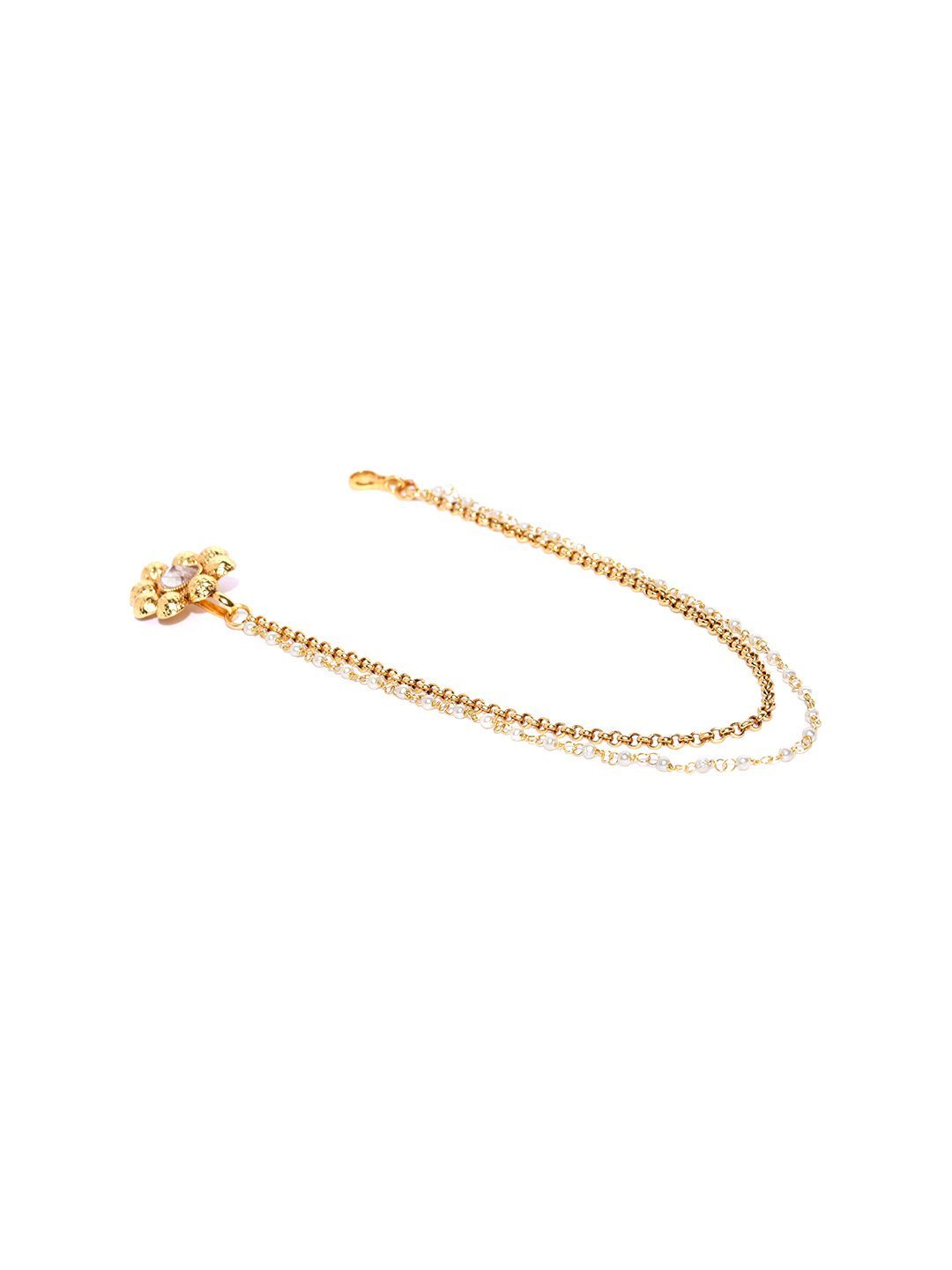 Women's Gold-Plated Studded Dual Chain Nath/Nose Ring - Priyaasi