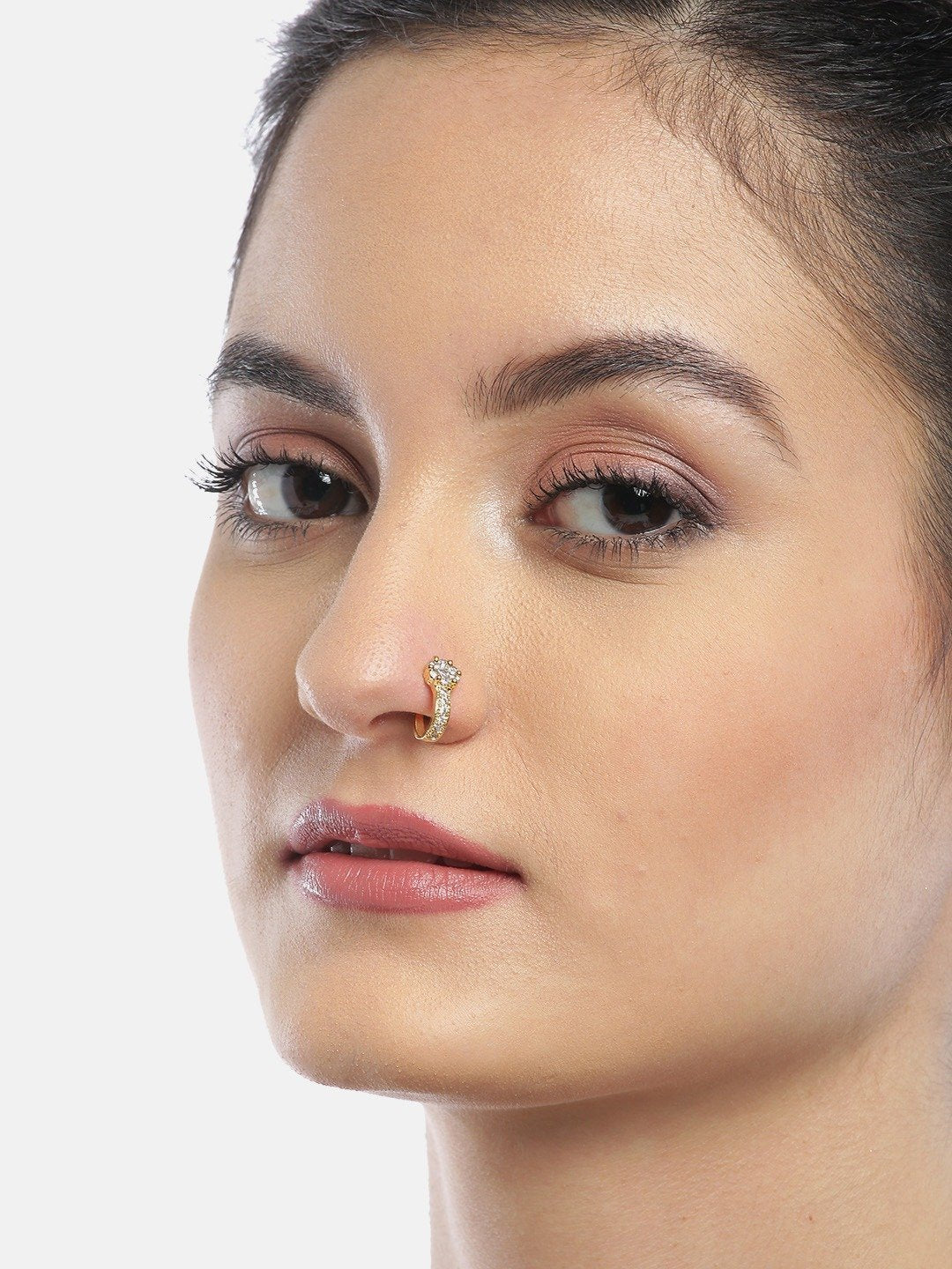 Women's Women Gold-Plated & White Stone-Studded Nose Ring - Priyaasi