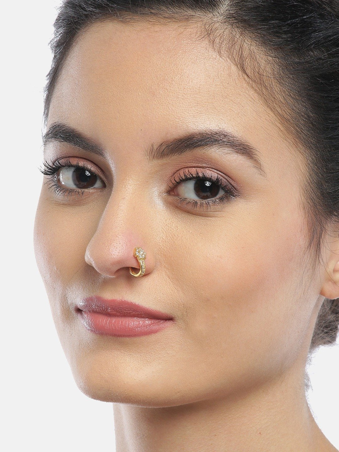 Women's Gold Plated American Diamond Studded Nose Ring - Priyaasi