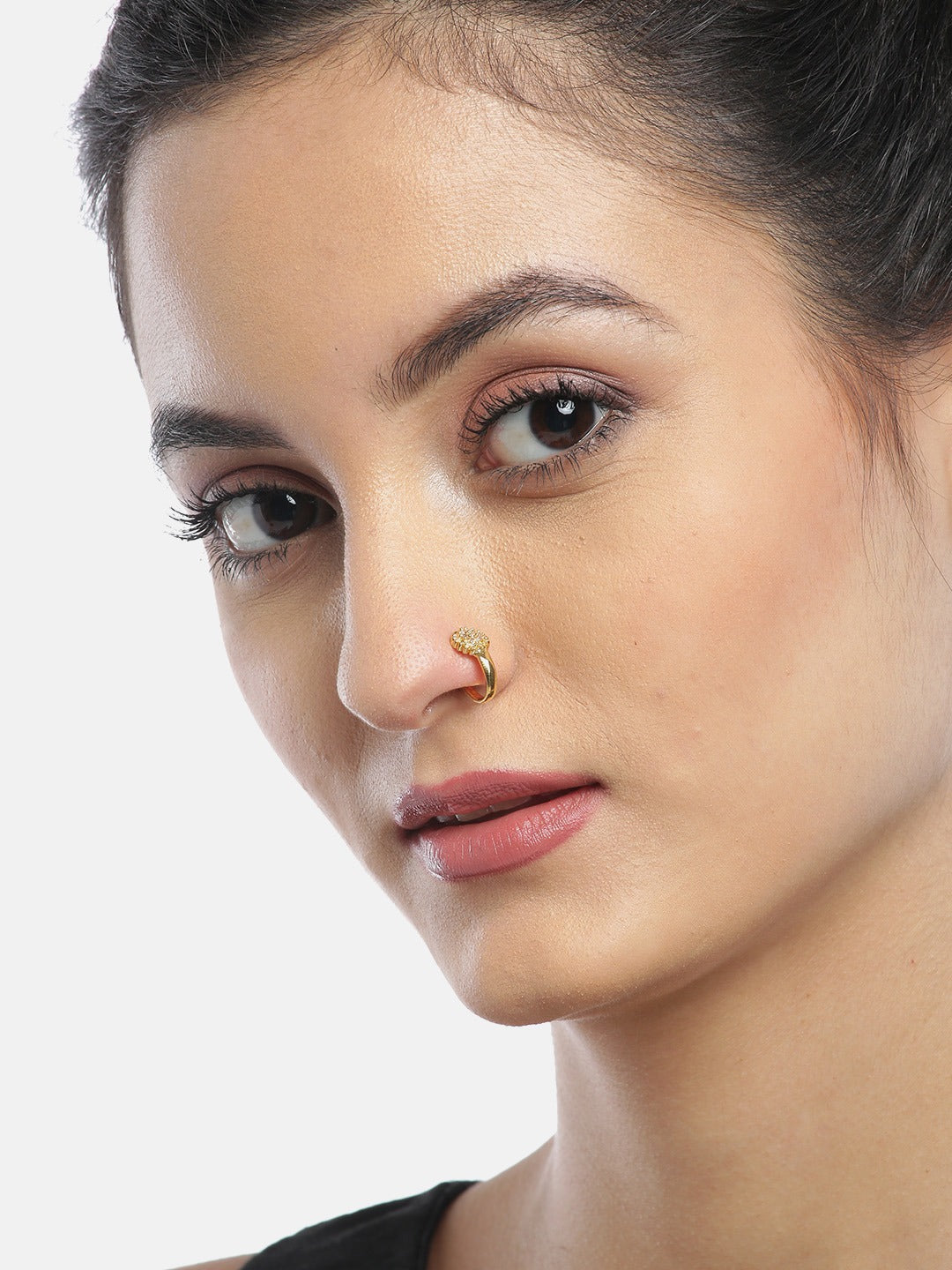 Women's  American Diamond Studded Gold Nose Ring - Priyaasi