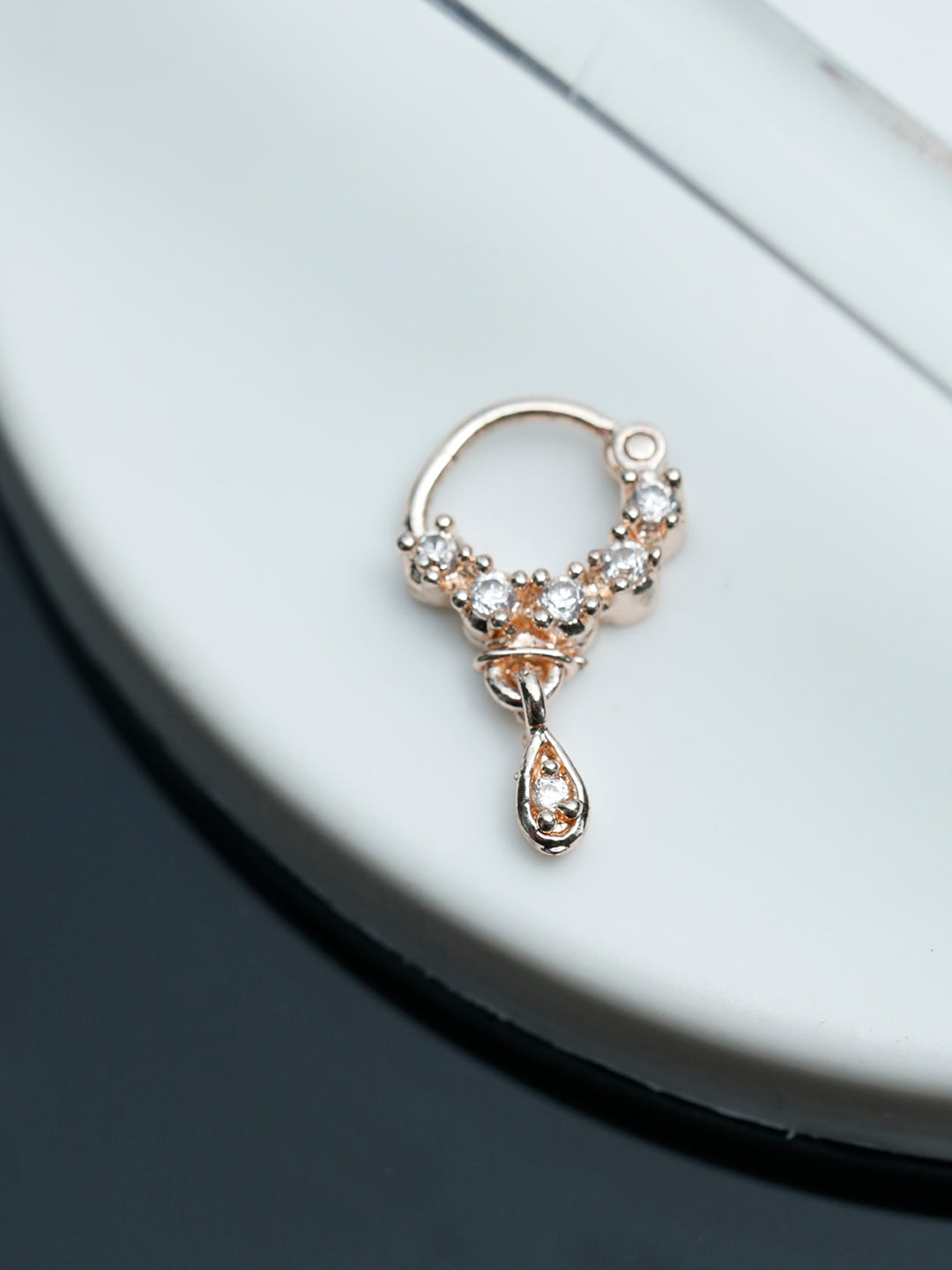 Rose Gold Nose Ring With American Diamonds By Priyaasi
