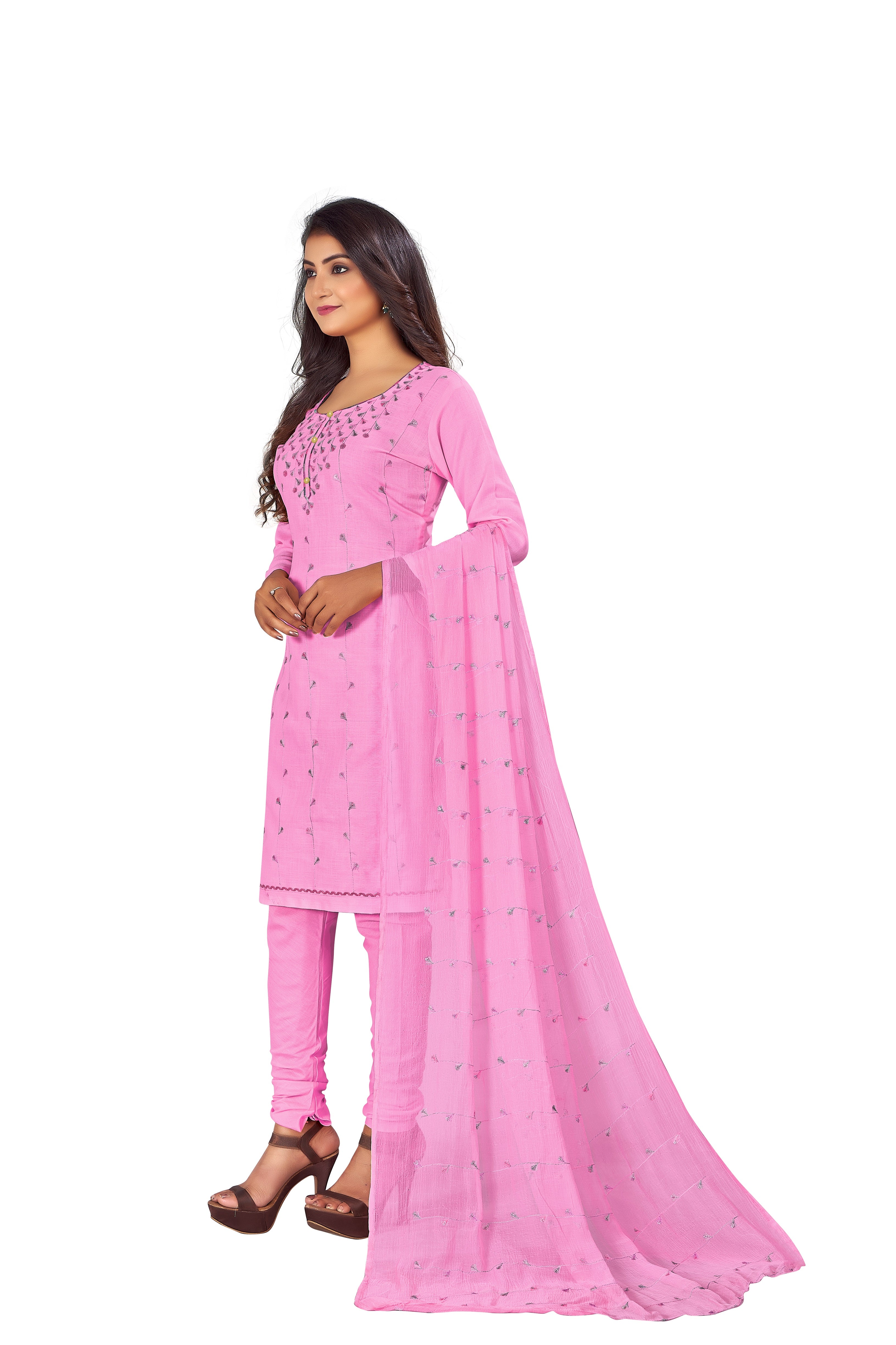 Women's Pink Colour Semi-Stitched Suit Sets - Dwija Fashion