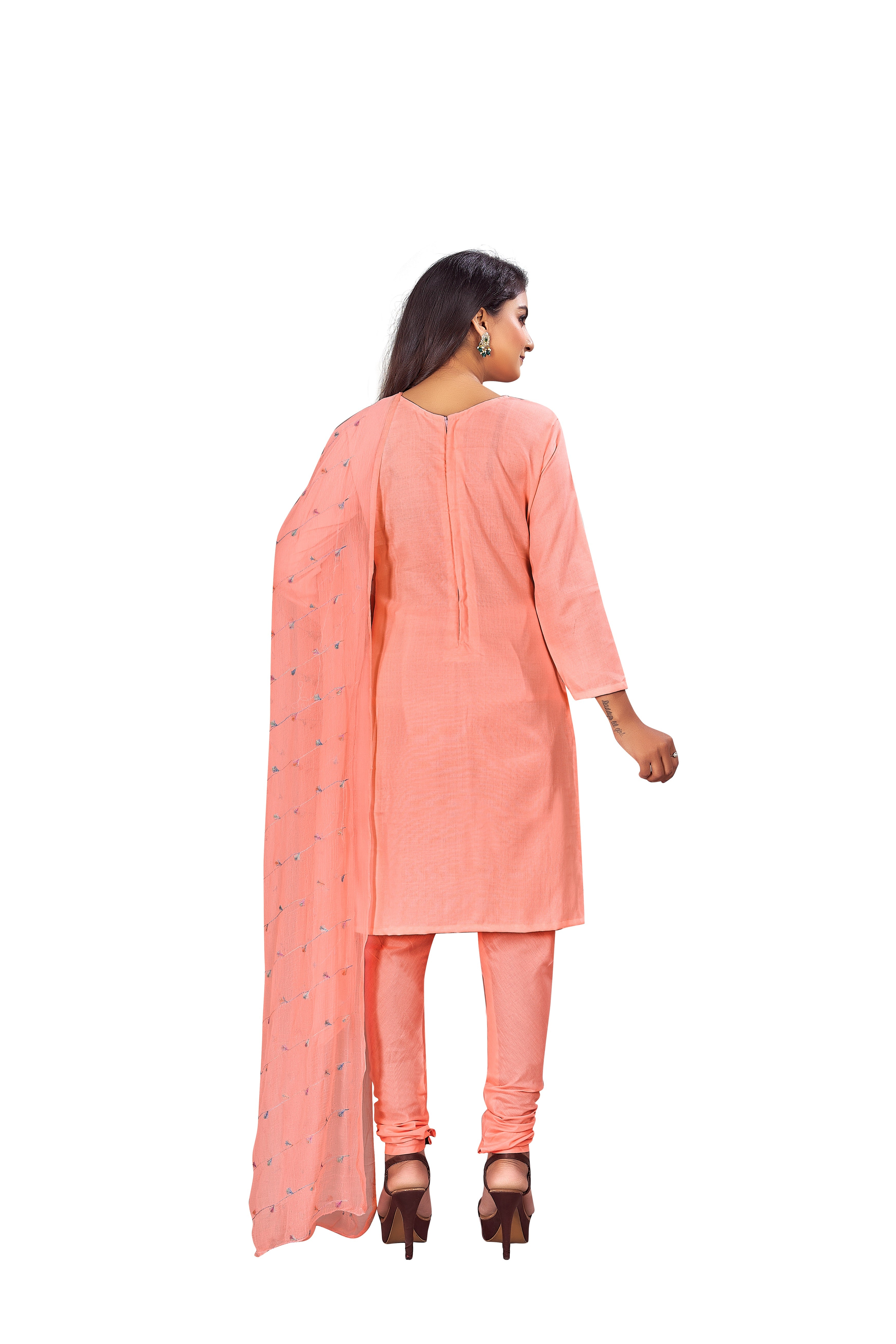 Women's Peach Colour Semi-Stitched Suit Sets - Dwija Fashion