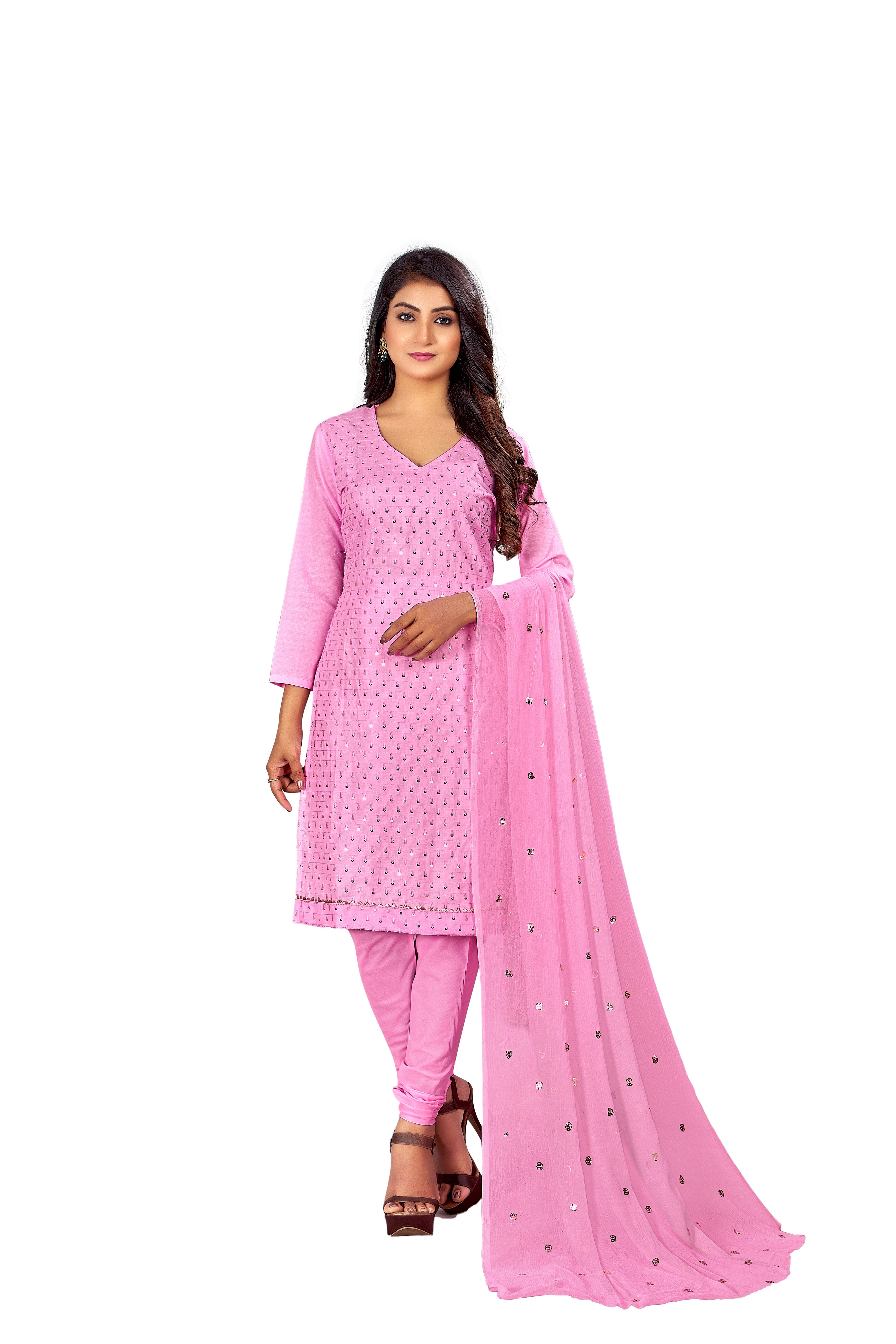 Women's Pink Colour Semi-Stitched Suit Sets - Dwija Fashion