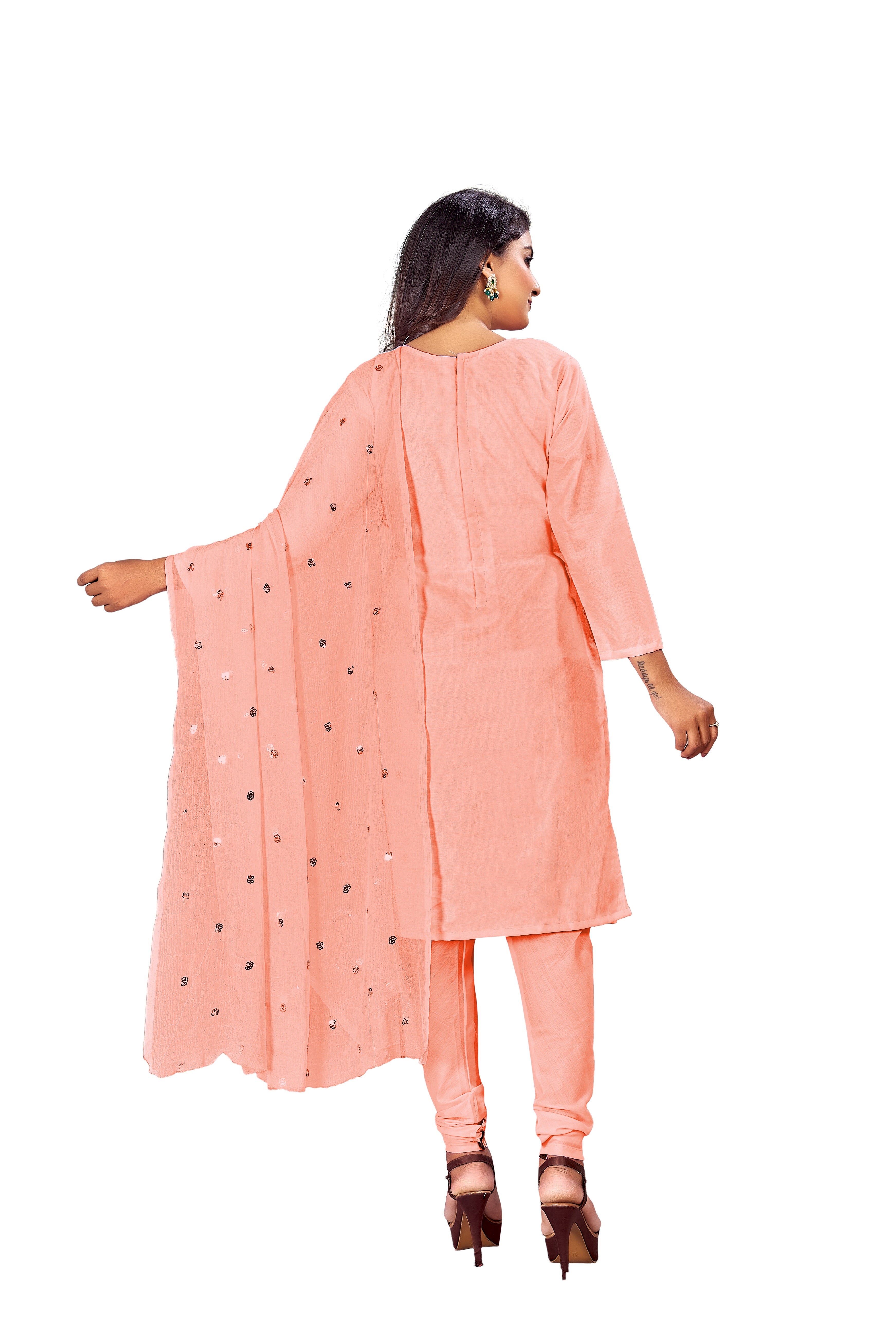 Women's Peach Colour Semi-Stitched Suit Sets - Dwija Fashion