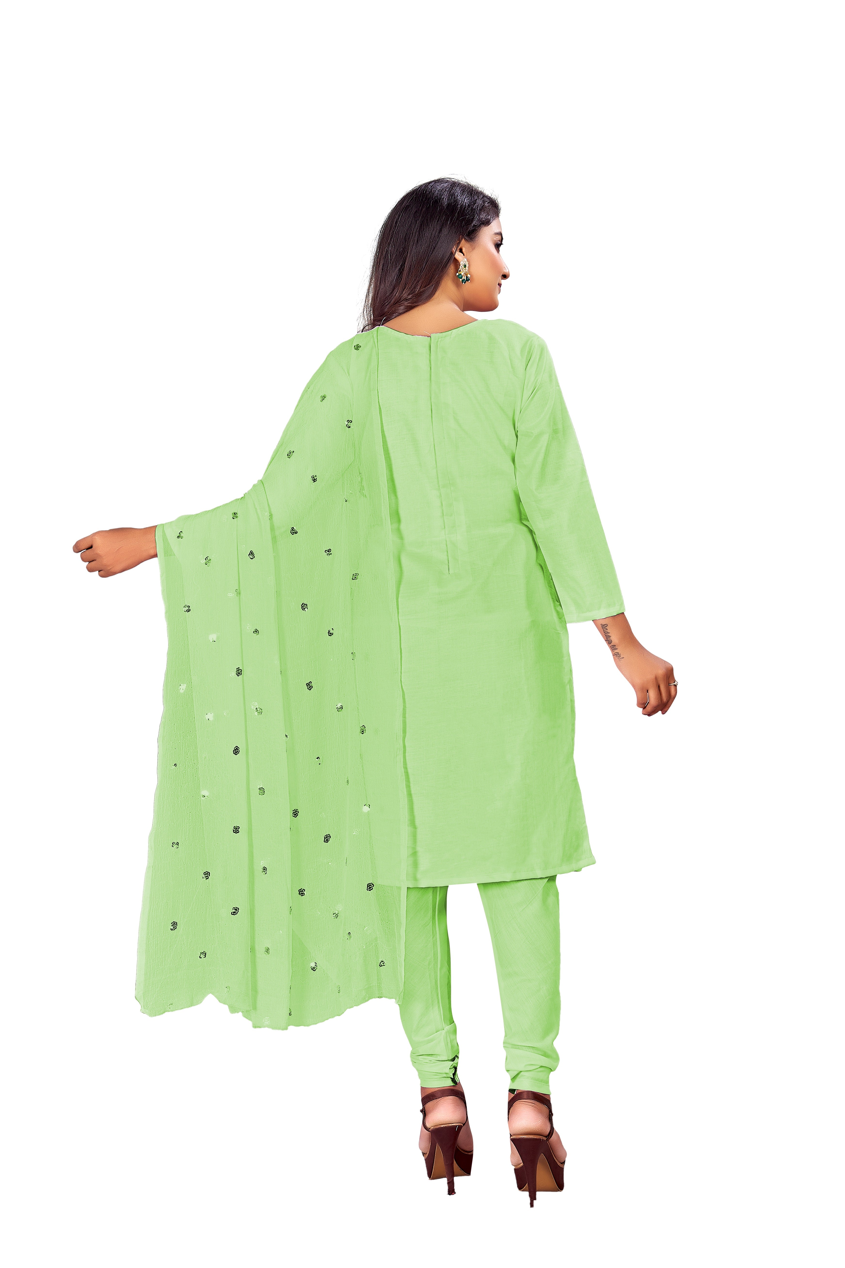 Women's Parrot Green Colour Semi-Stitched Suit Sets - Dwija Fashion