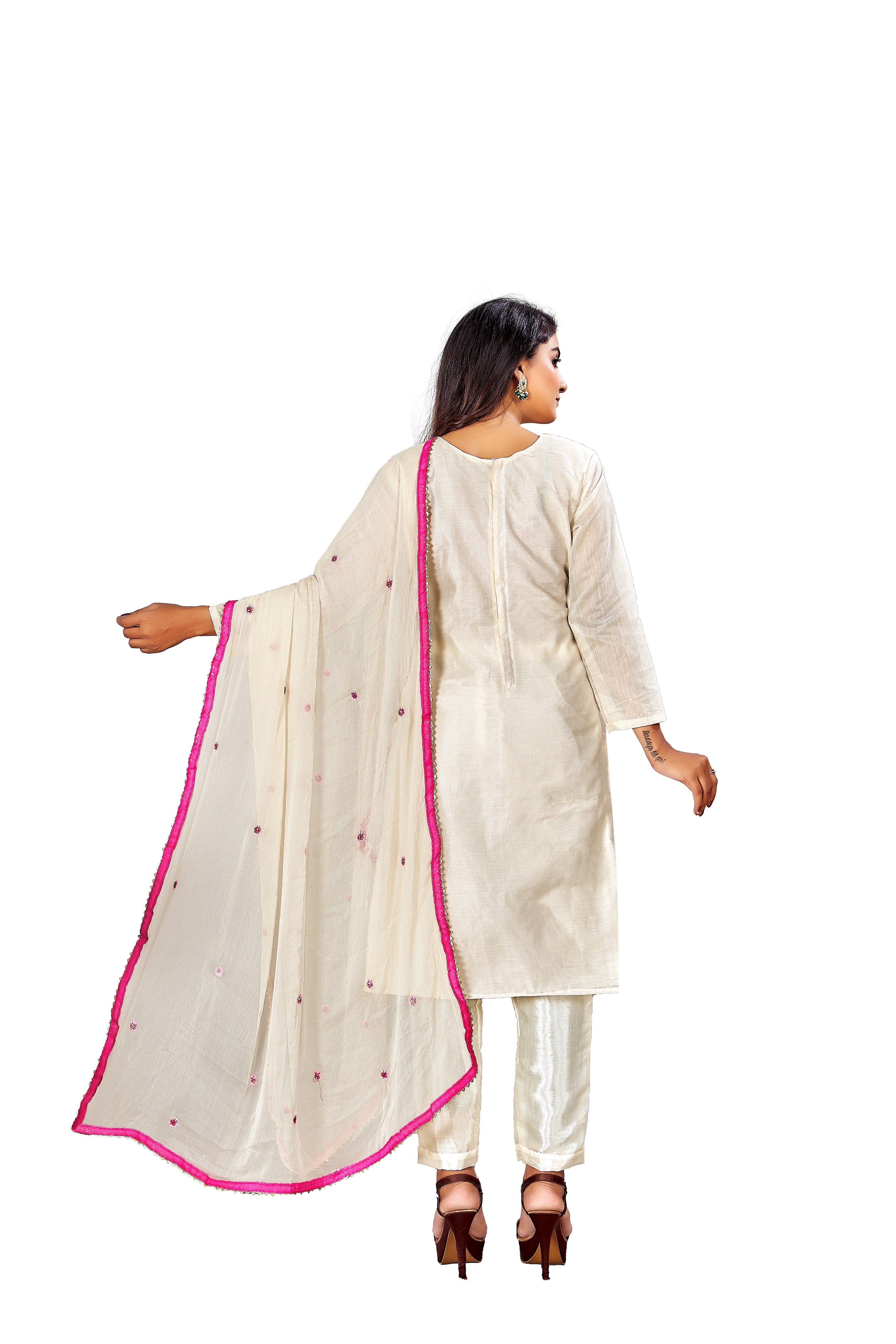 Women's Off White Colour Semi-Stitched Suit Sets - Dwija Fashion
