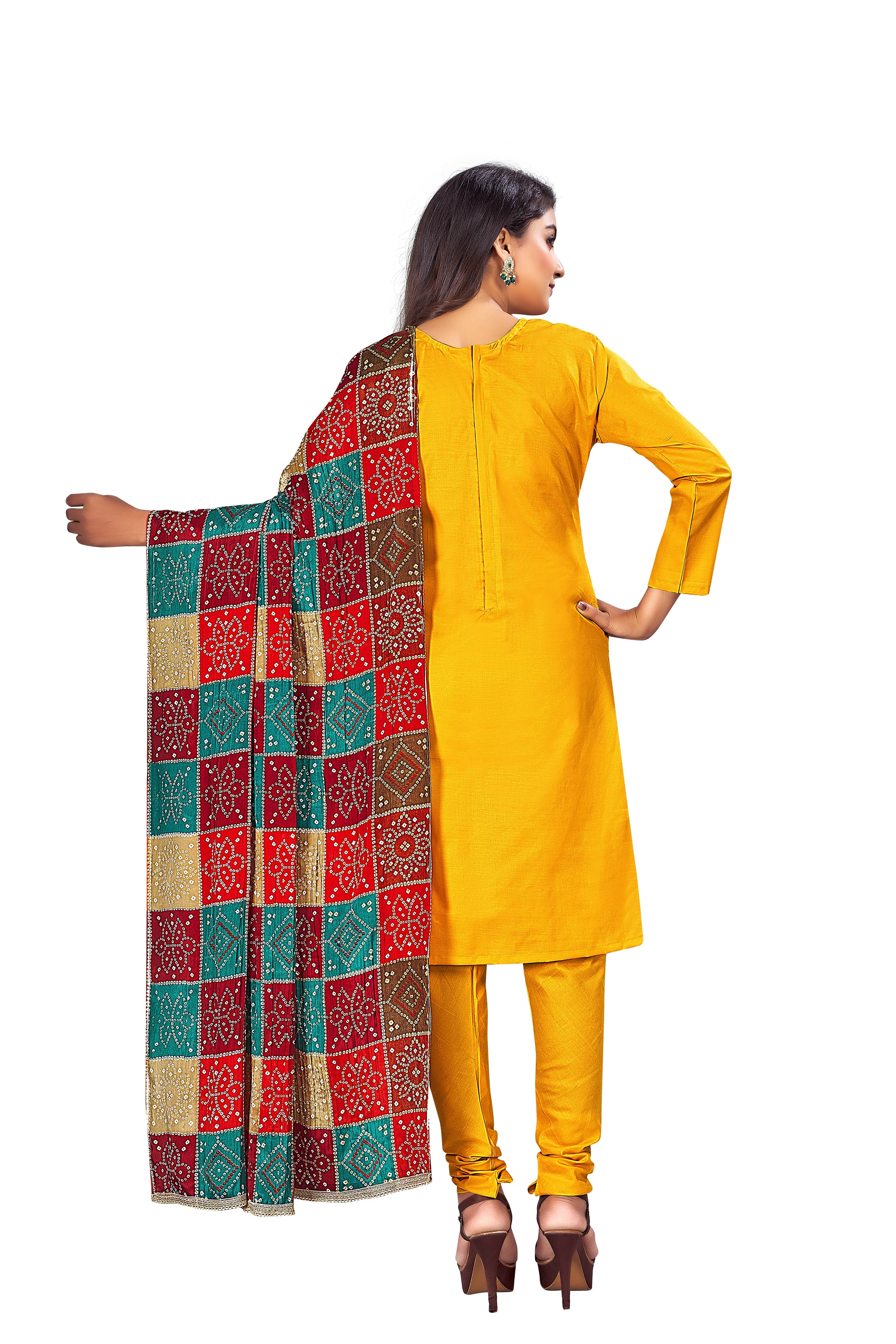 Women's Yellow Colour Semi-Stitched Suit Sets - Dwija Fashion