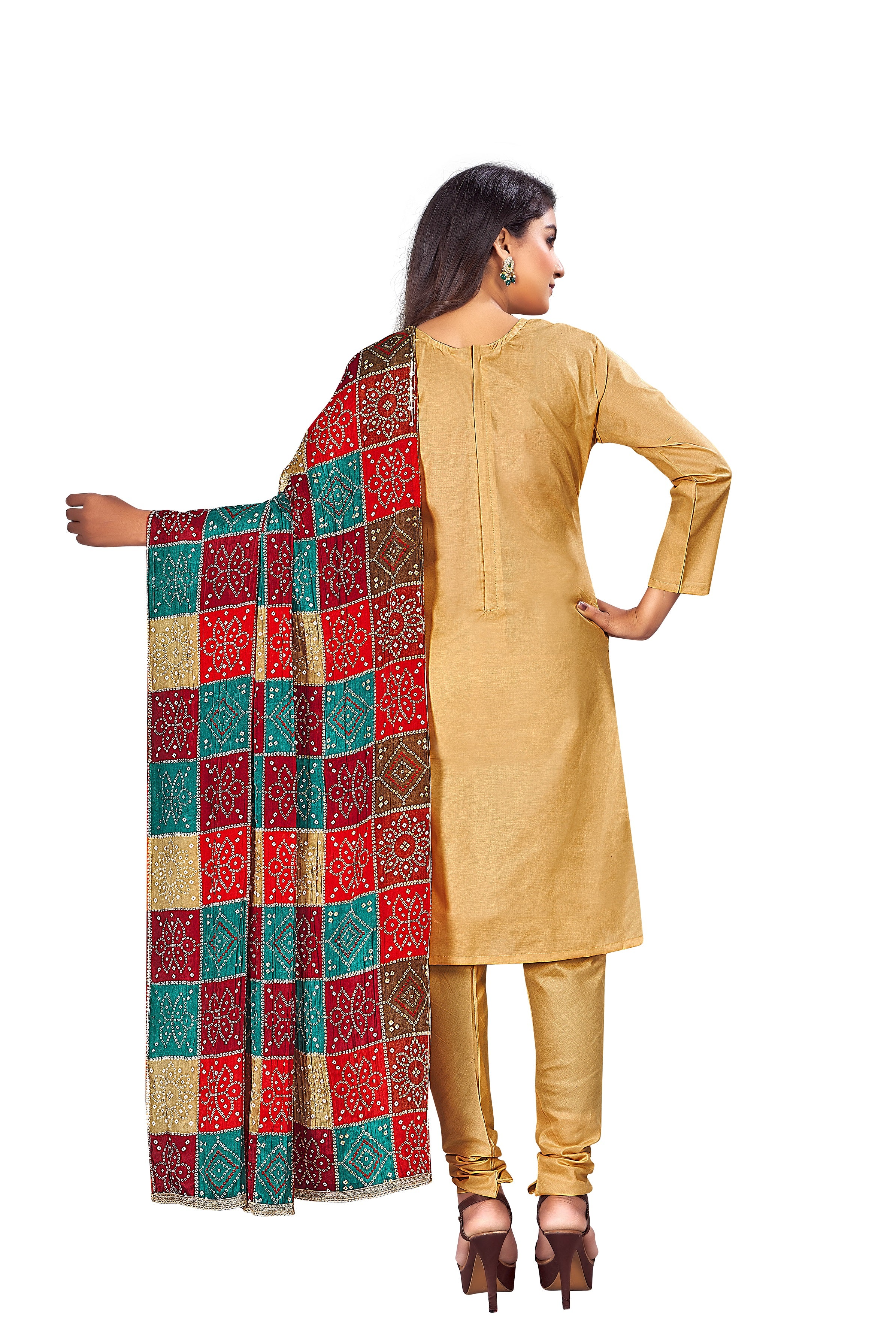Women's Light Brown Colour Semi-Stitched Suit Sets - Dwija Fashion